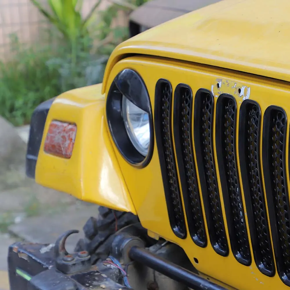 For 1997-2006 Jeep Wrangler TJ Grill Inserts Mesh Headlight Bezels Angry Eyes Trim - Image 5
