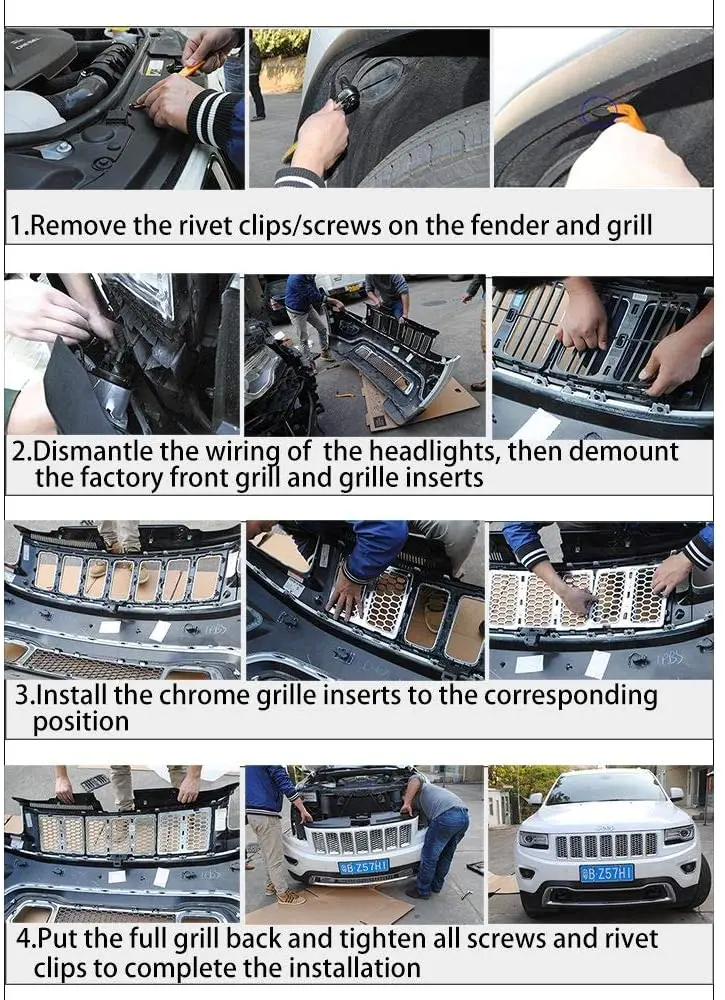 For 2014-2016 Jeep Grand Cherokee WK2 Grille Inserts Mesh Honeycomb Chrome Clip-on Cover Trim Kit - Image 5