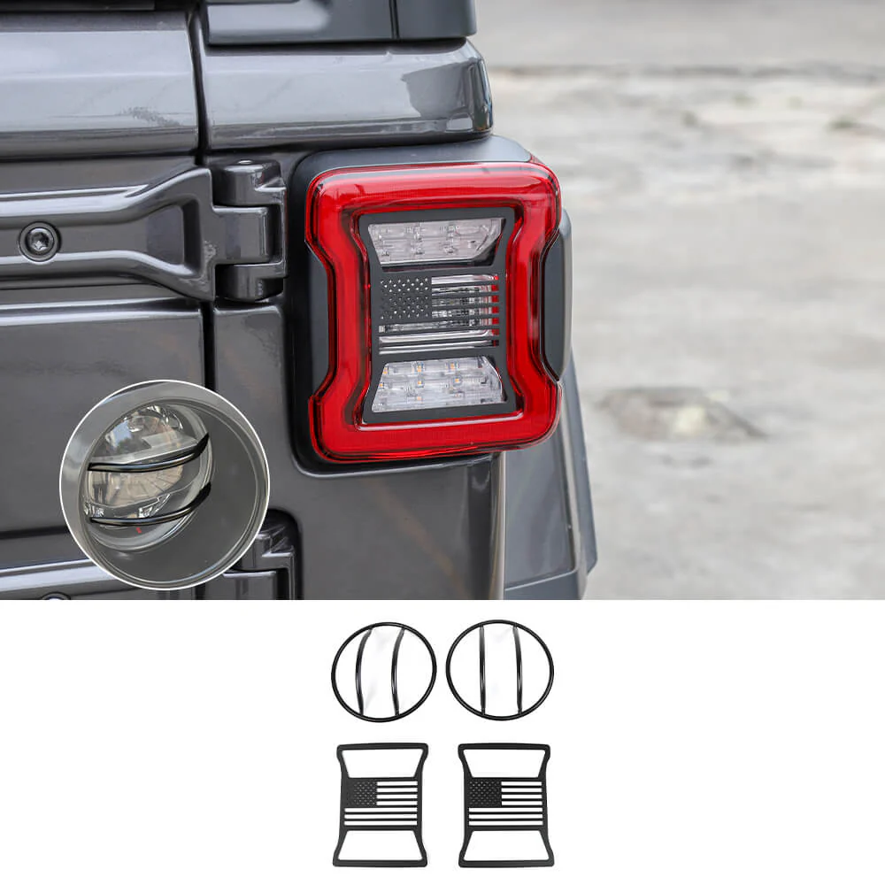 For 2018+ Jeep Wrangler JL JLU Headlight & Rear Taillights Lamp Guard Trim Black 4pcs