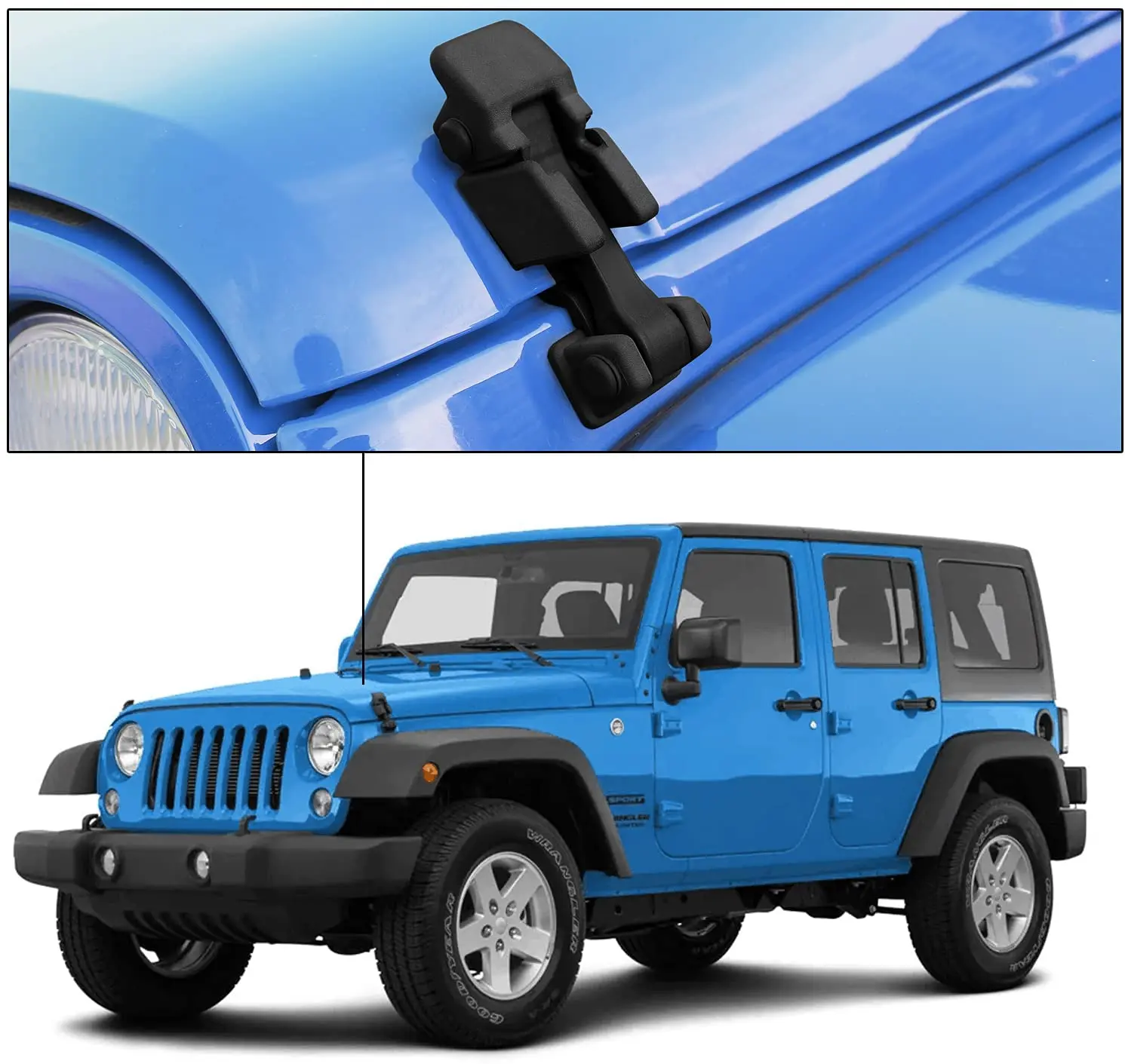 For 2007-2018 Jeep Wrangler JK JKU Hood Latches Factory Style Hood Catch Kits, Black - Image 4