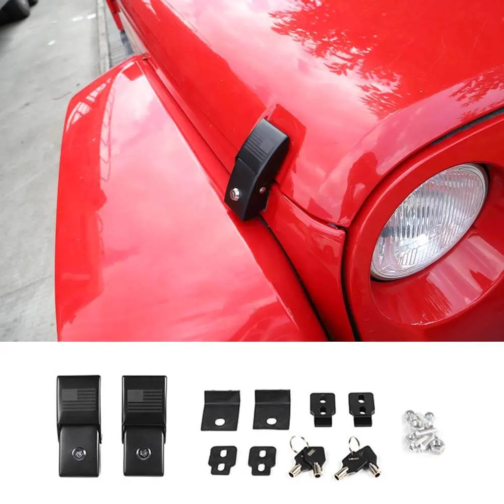 For Jeep Wrangler JK JL Gladiator JT Hood Latches Locking Catch Kit Aluminum Alloy