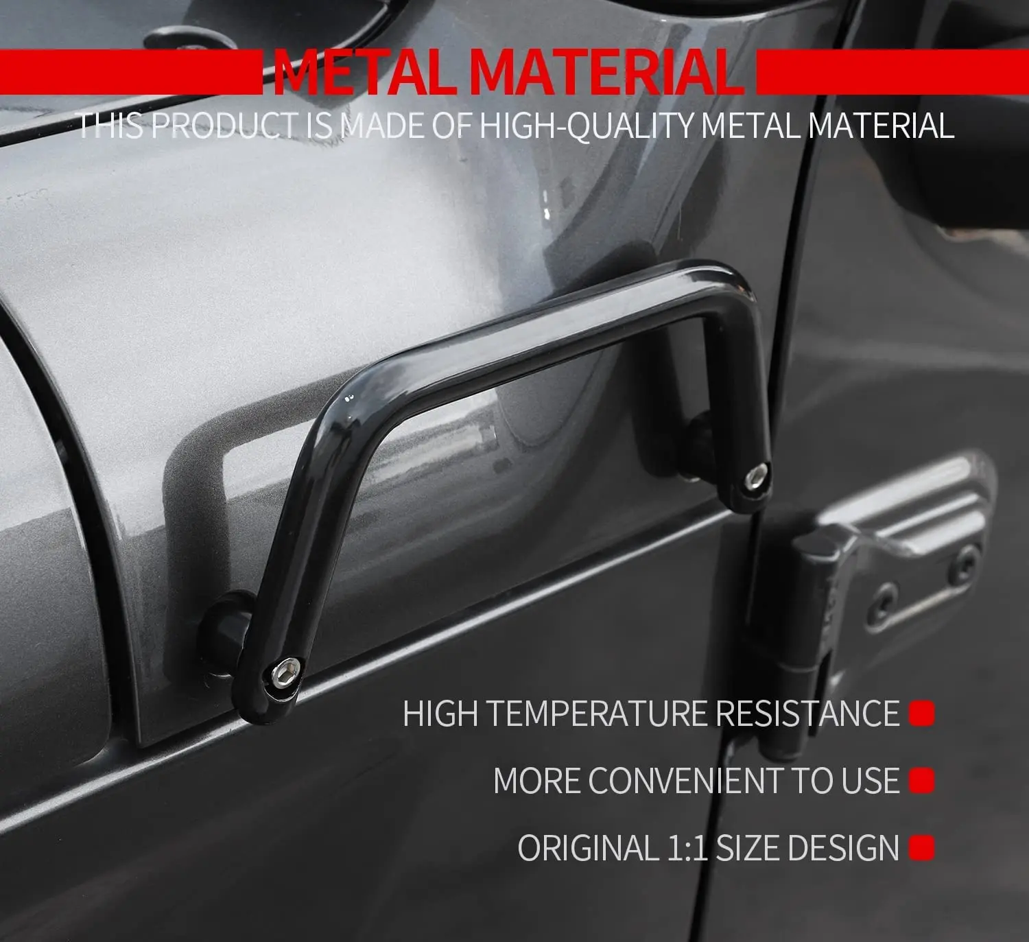 For 2018+ Jeep Wrangler JL JLU/ Gladiator JT Hood Side Angle Grab Handle (Black,1 Handle/set, Not Fit For 4XE Left Side) - Image 5