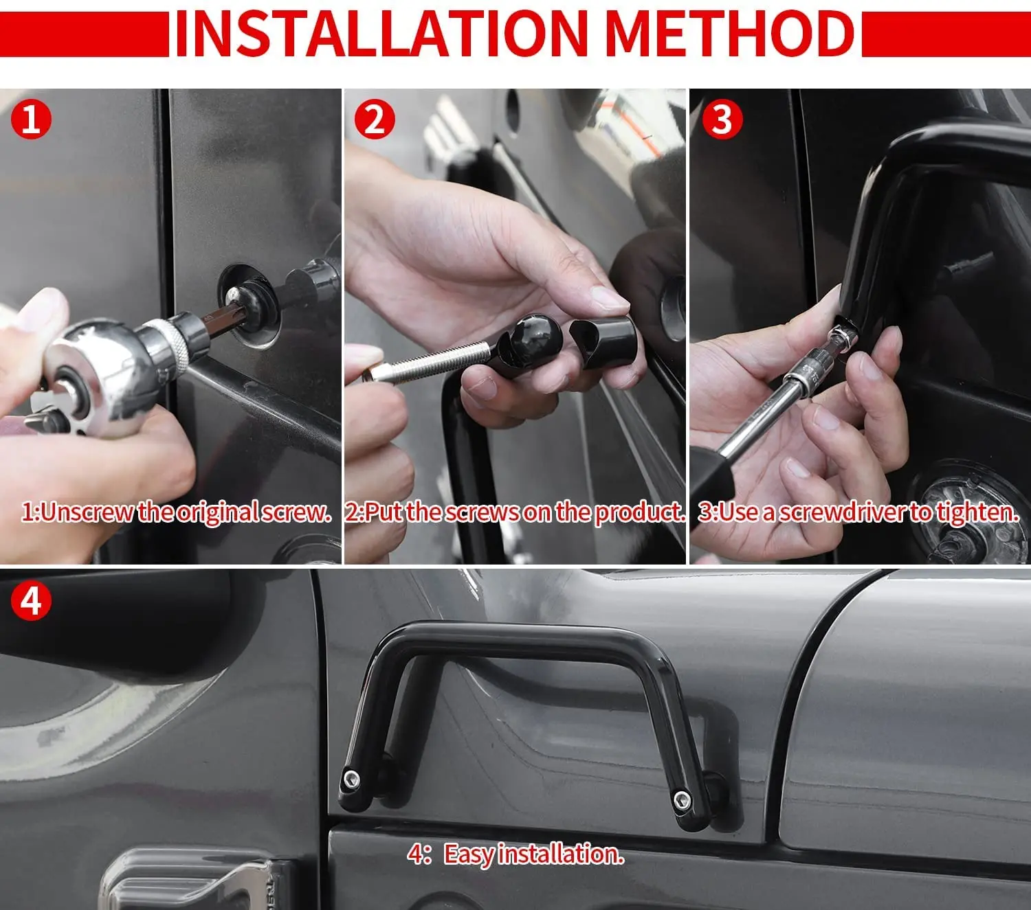 For 2018+ Jeep Wrangler JL JLU/ Gladiator JT Hood Side Angle Grab Handle (Black,1 Handle/set, Not Fit For 4XE Left Side) - Image 7