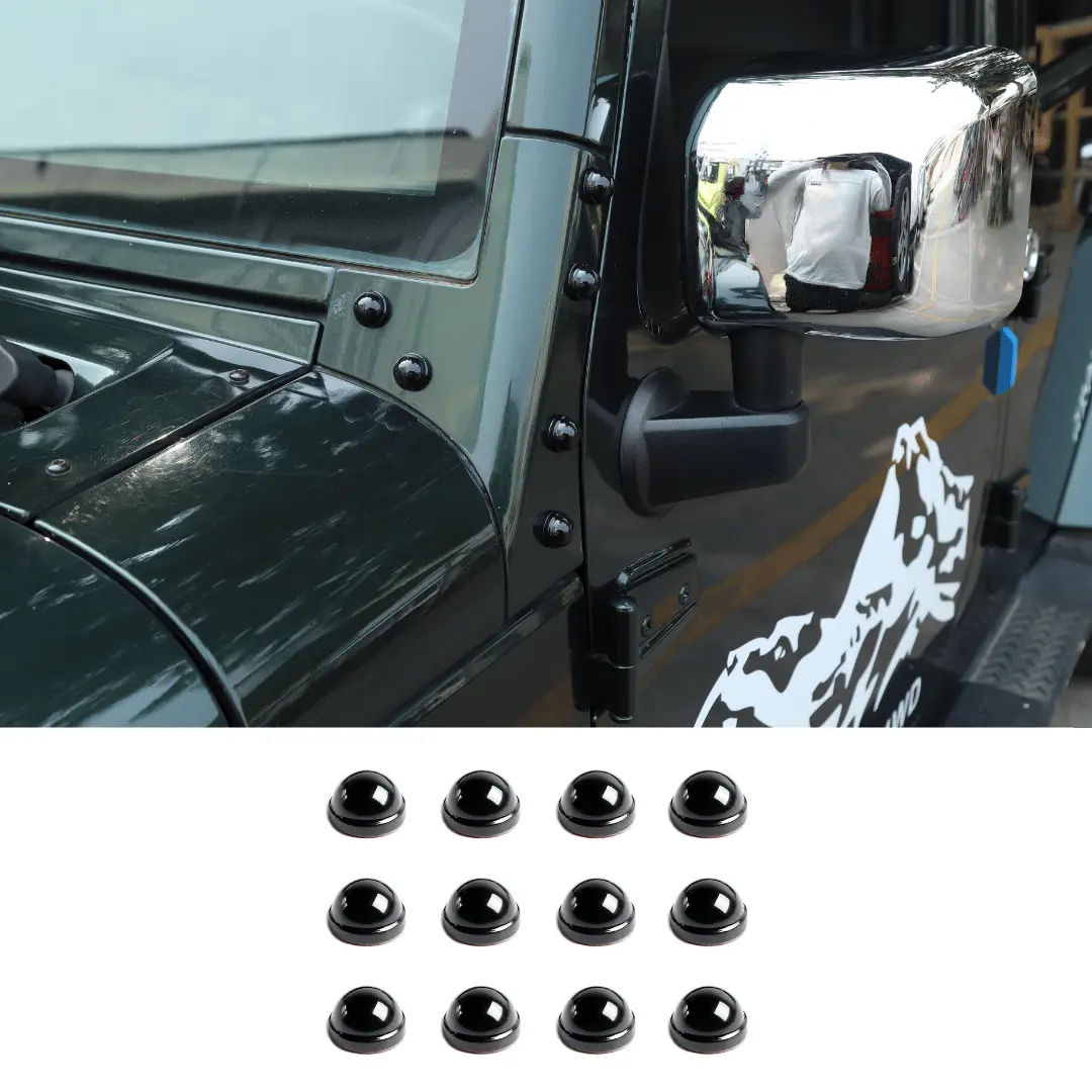 For 2007–2018 Jeep Wrangler JK JKU – A Pillar Screw Bolt Cover Hood Trim Protection 12PCS