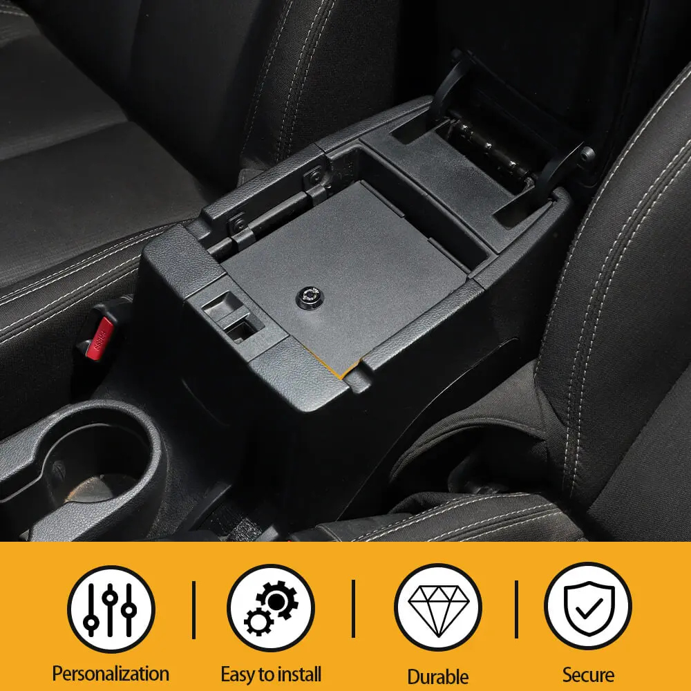 For 2011-2018 Jeep Wrangler JK Iron Center Console Armrest Box Safety Panel Cover Storage Case Lid with Lock Kit - Image 7