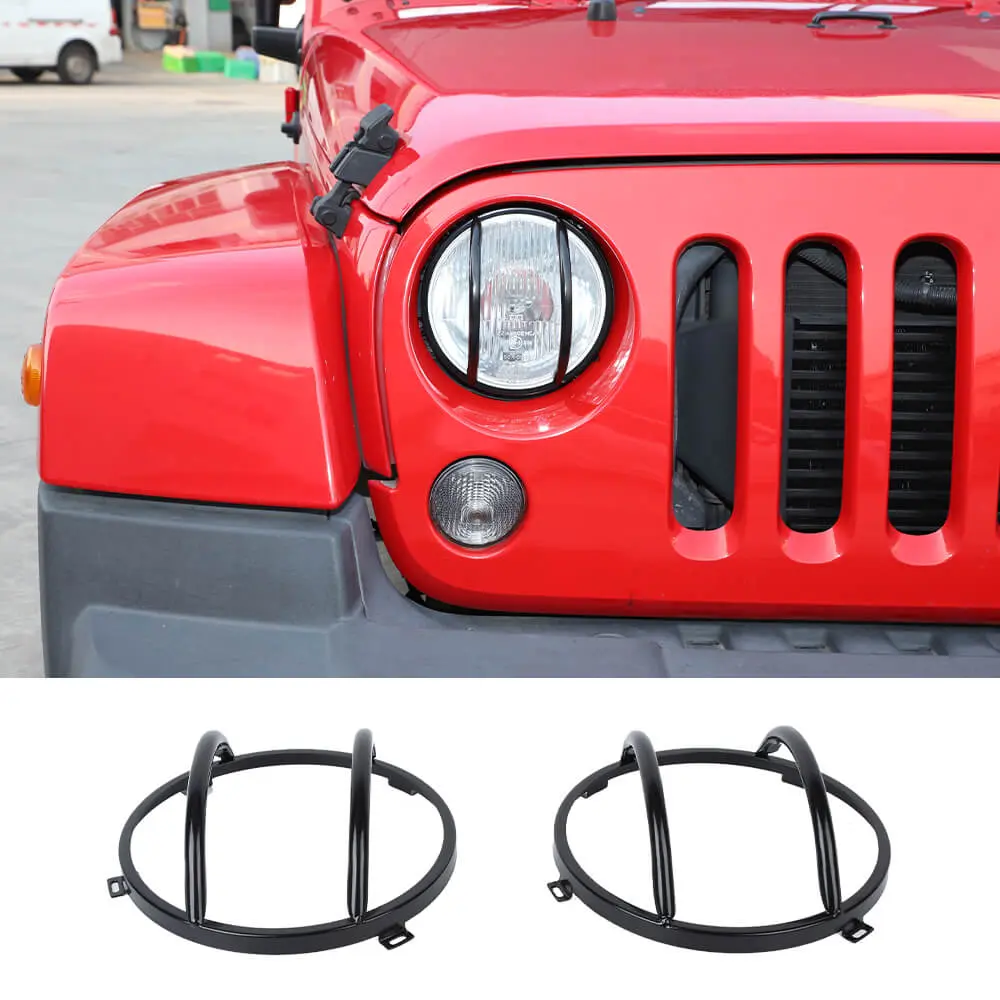 For 2007-2018 Jeep Wrangler JK Iron Front Headlight Lamp Protector Trim Guard