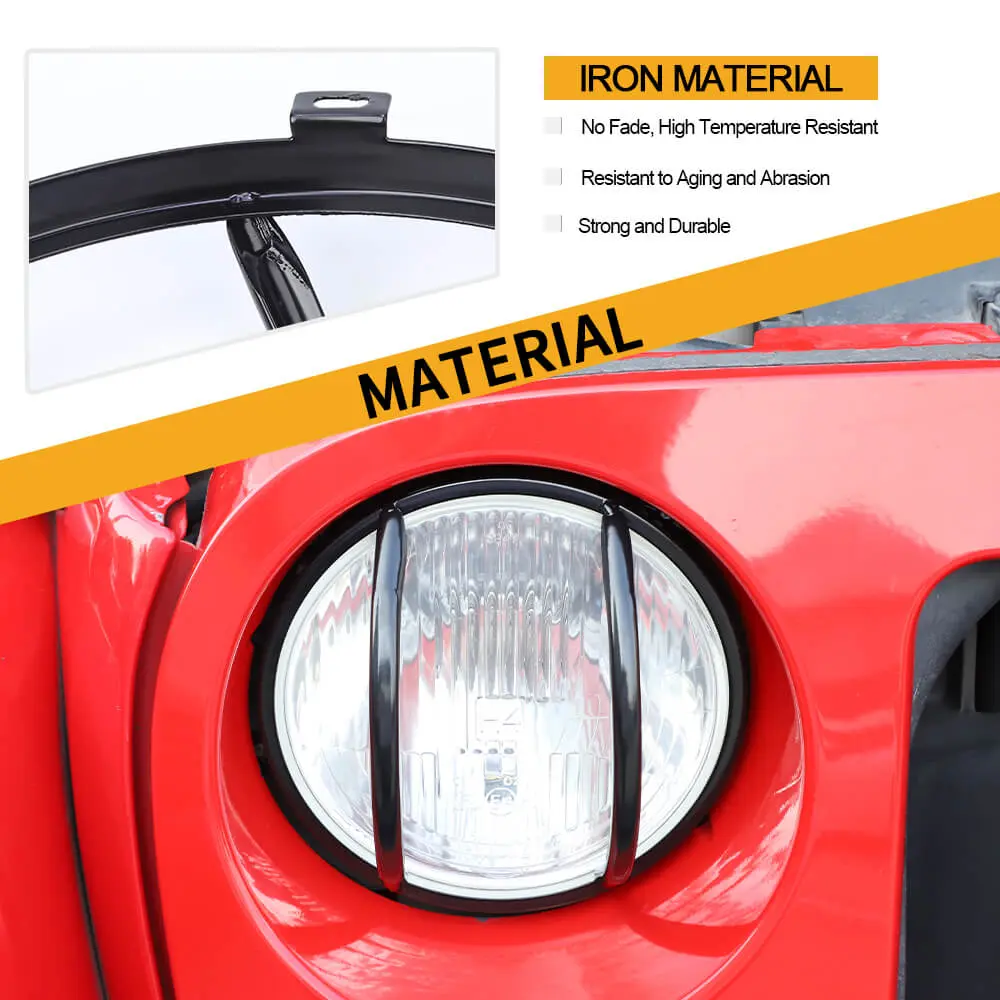For 2007-2018 Jeep Wrangler JK Iron Front Headlight Lamp Protector Trim Guard - Image 6