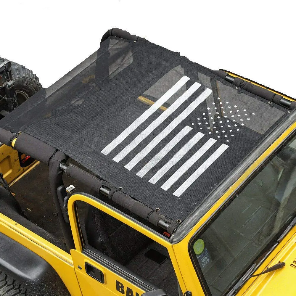 For 1997-2007 Jeep Wrangler TJ Half-Length Mesh Bikini Top Sunshade – UV Protection Soft Roof Cover US Flag - Image 4