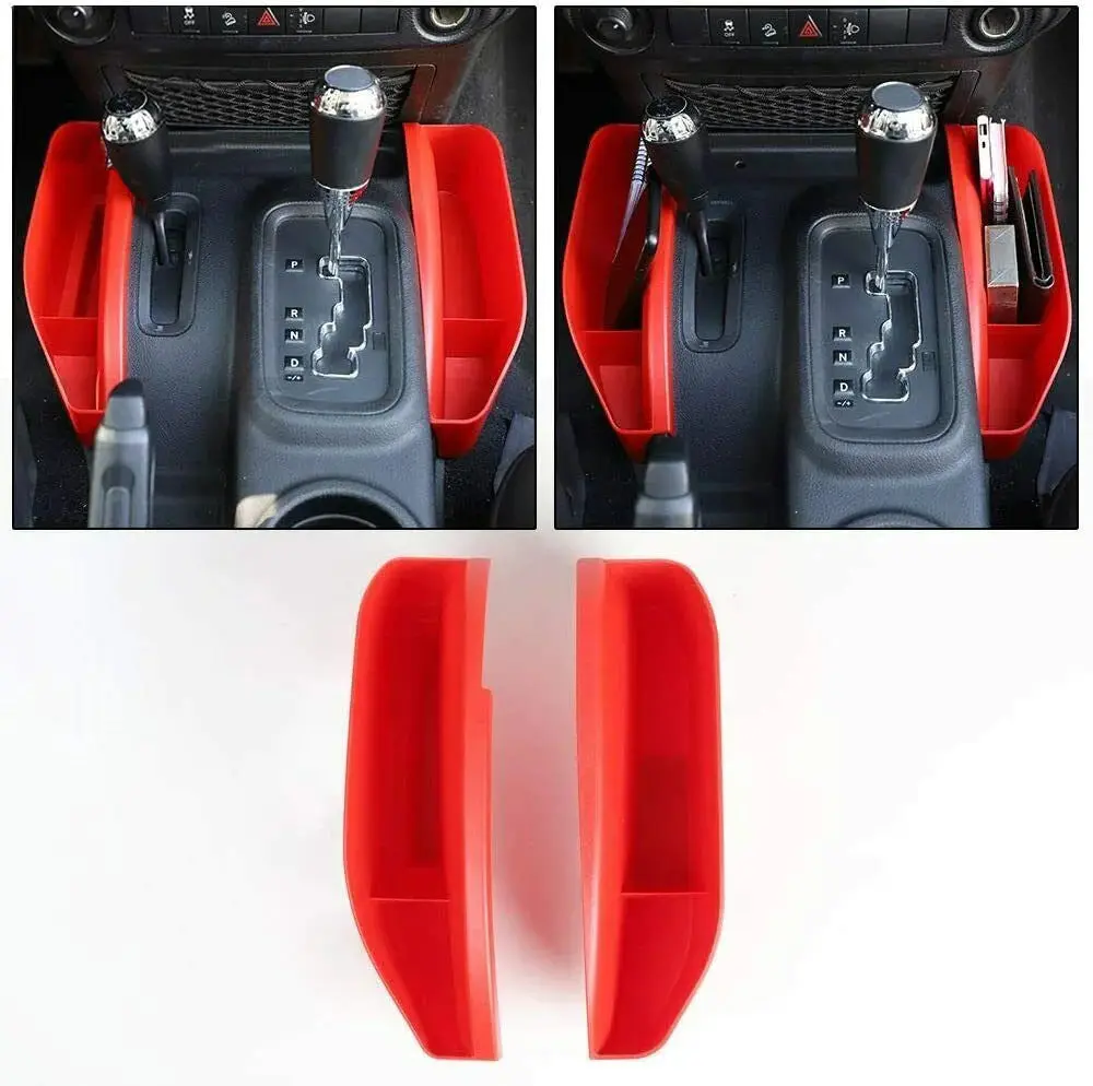 For 2011-2018 Jeep Wrangler JK JKU Gear Shift Storage Box Center Console Auto Organizer Tray Red - Image 2