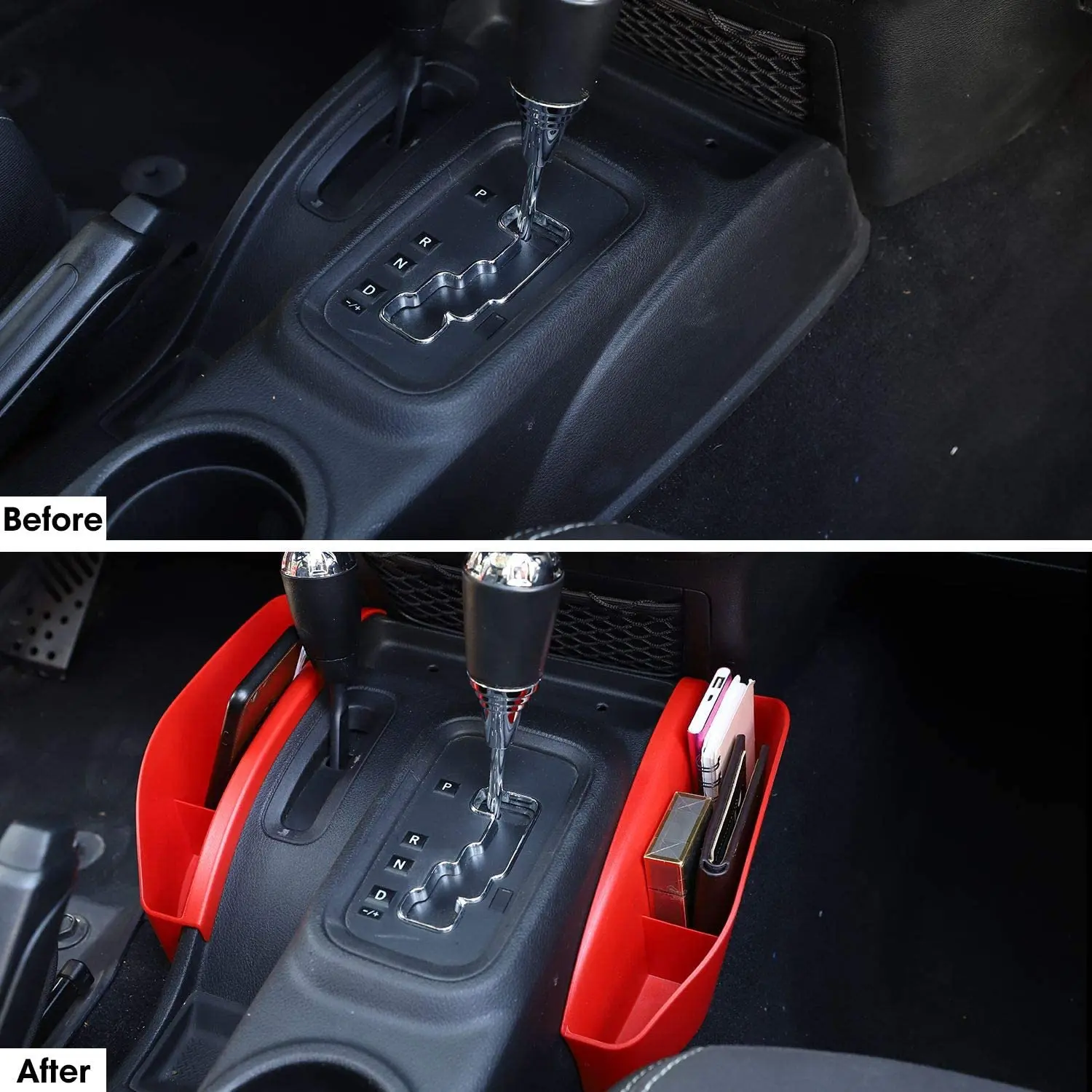 For 2011-2018 Jeep Wrangler JK JKU Gear Shift Storage Box Center Console Auto Organizer Tray Red - Image 3