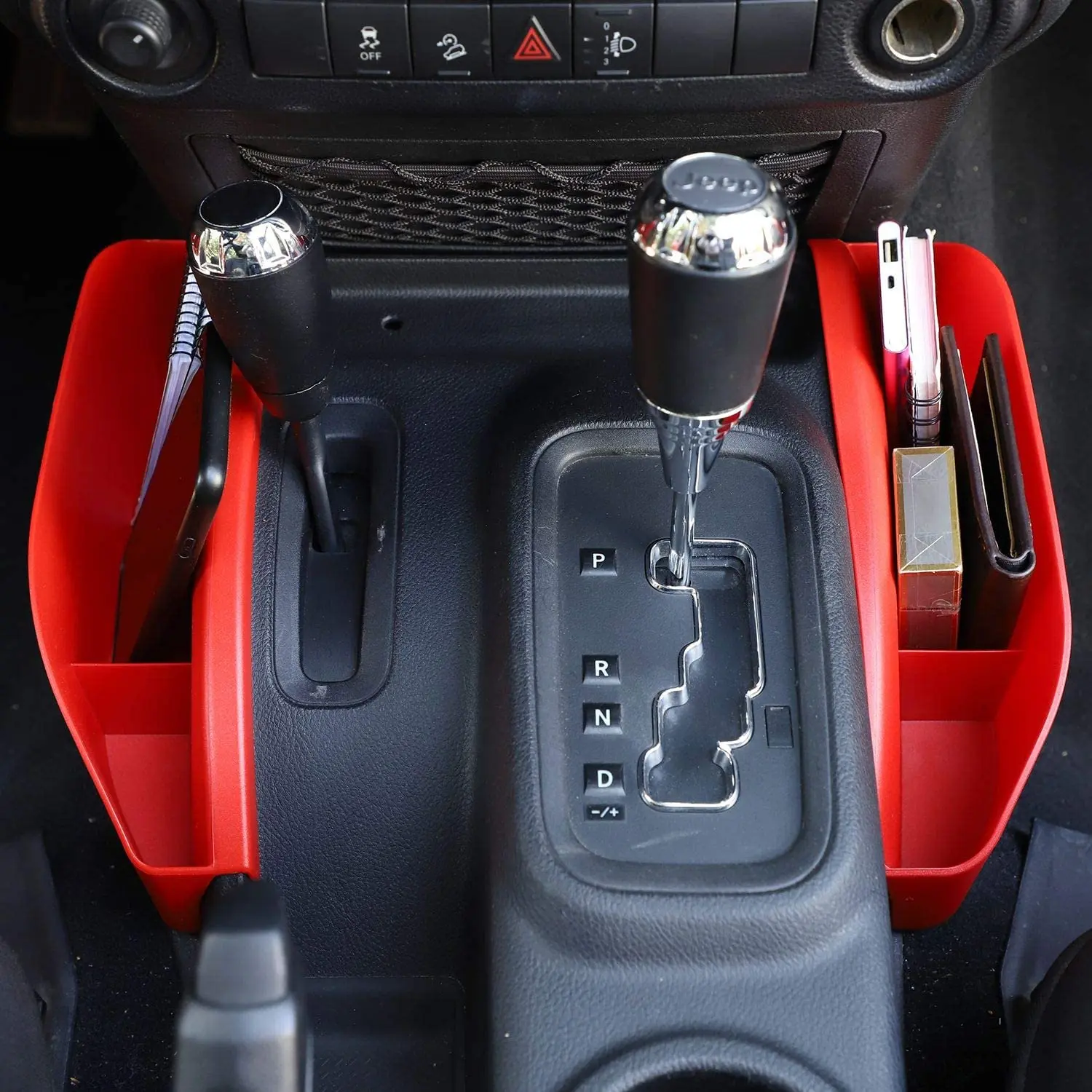 For 2011-2018 Jeep Wrangler JK JKU Gear Shift Storage Box Center Console Auto Organizer Tray Red - Image 4