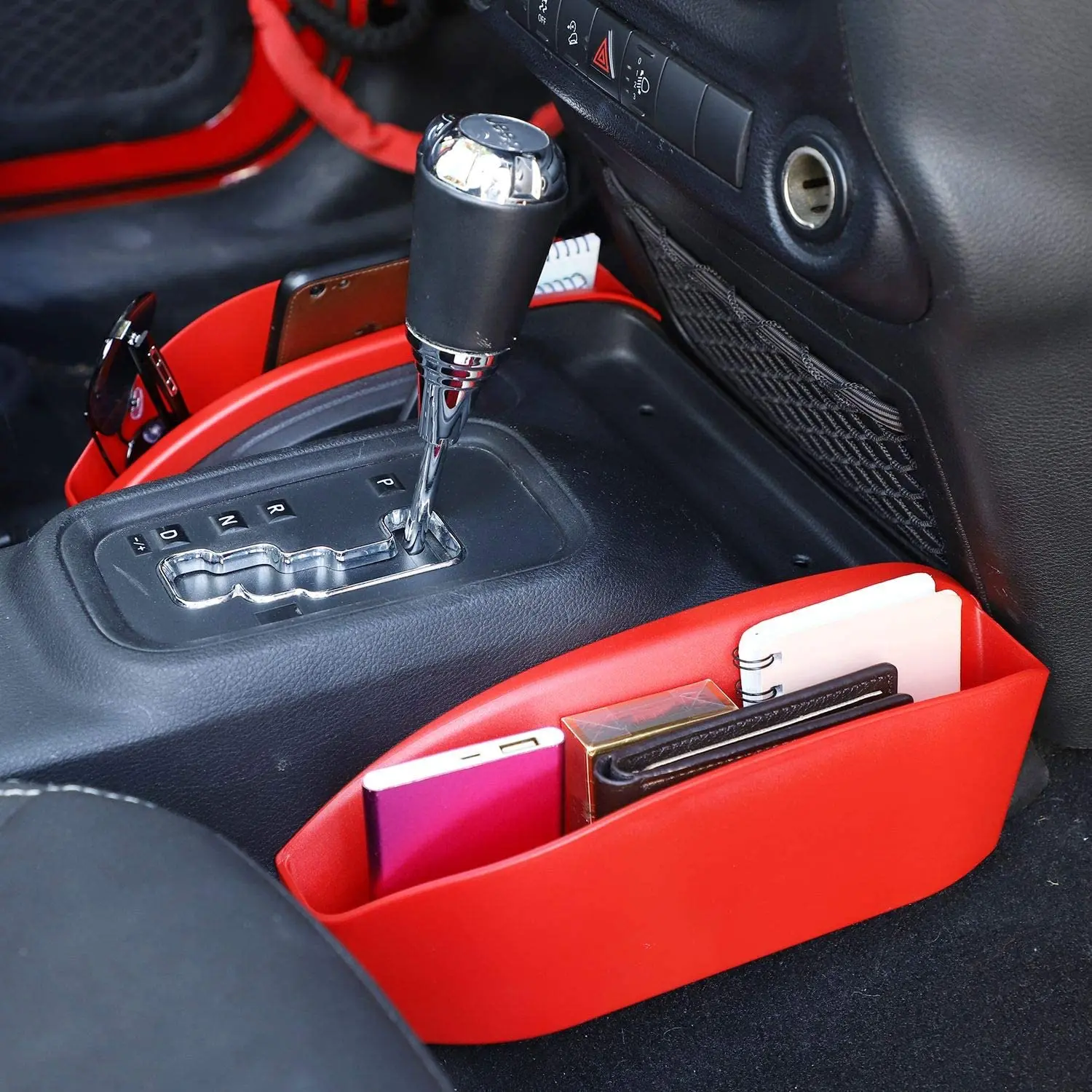 For 2011-2018 Jeep Wrangler JK JKU Gear Shift Storage Box Center Console Auto Organizer Tray Red - Image 5