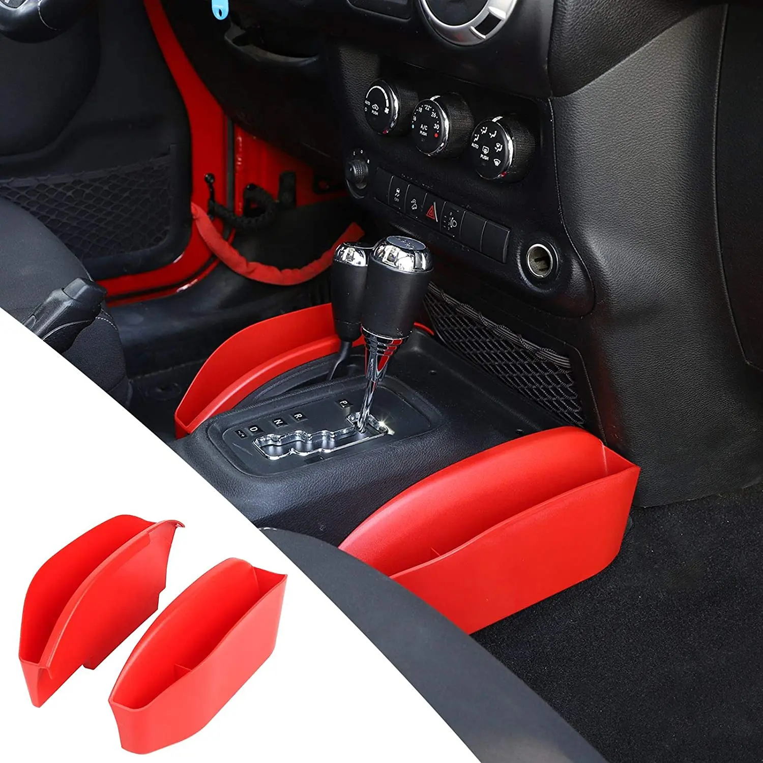 For 2011-2018 Jeep Wrangler JK JKU Gear Shift Storage Box Center Console Auto Organizer Tray Red - Image 9