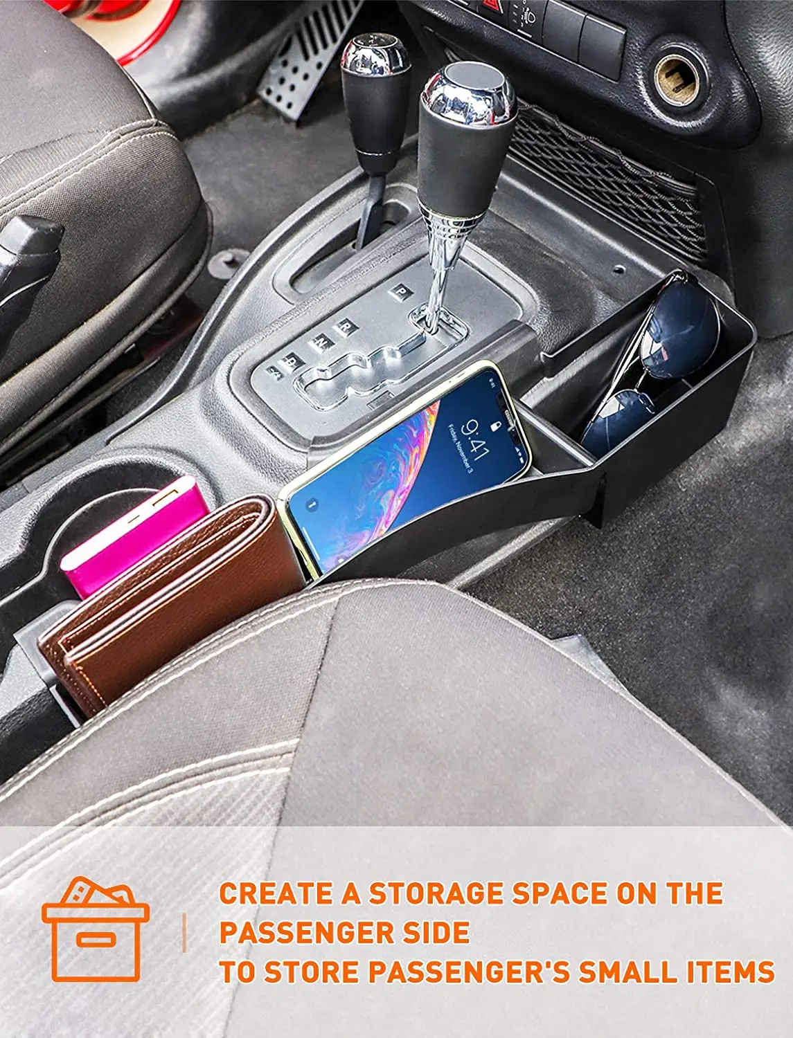 For 2011-2018 Jeep Wrangler JK JKU Gear Shift Center Console Side Storage Box Passenger Side Organizer Tray - Image 4