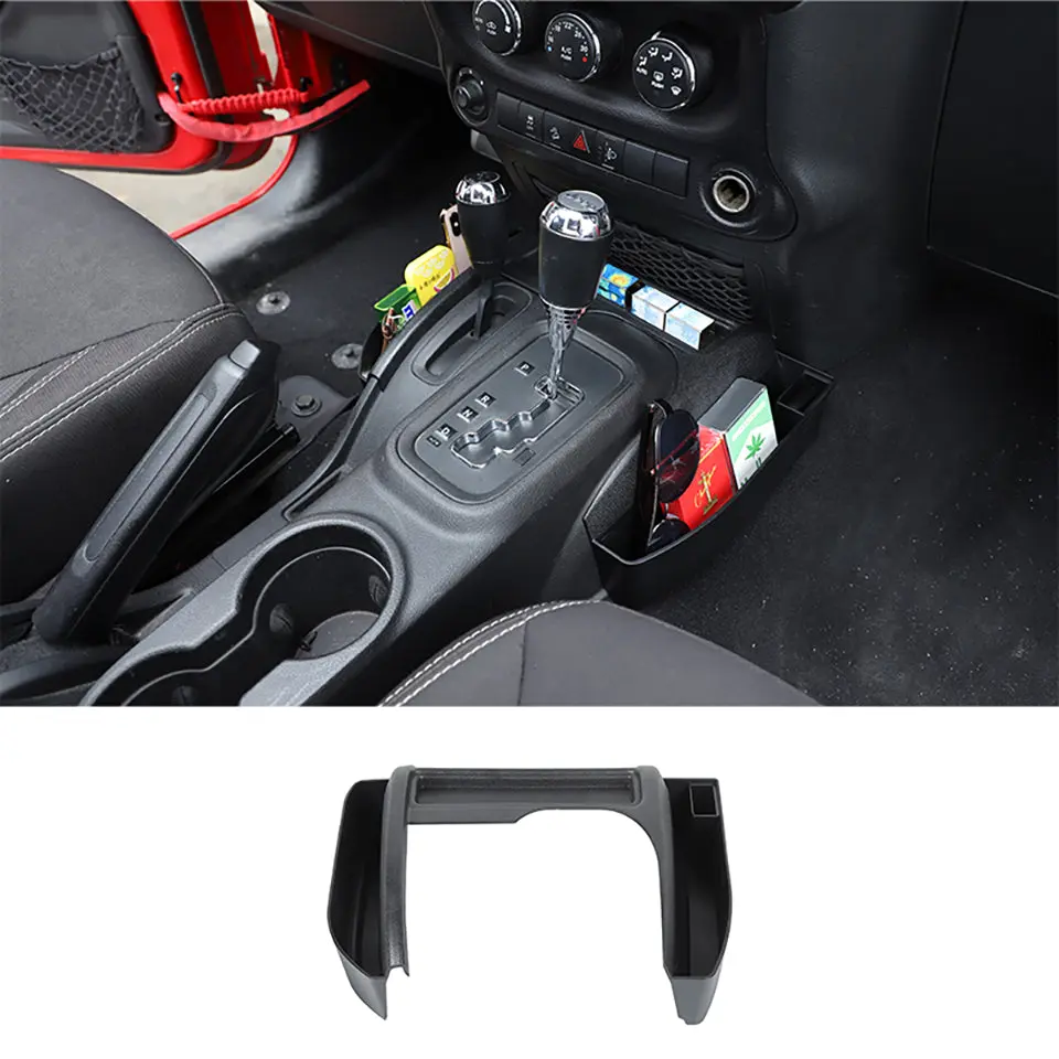 For 2011-2018 Jeep Wrangler JK JKU Gear Shift Center Console Storage Box Side Tray Organizer, Reserved USB Charger Extender Slot