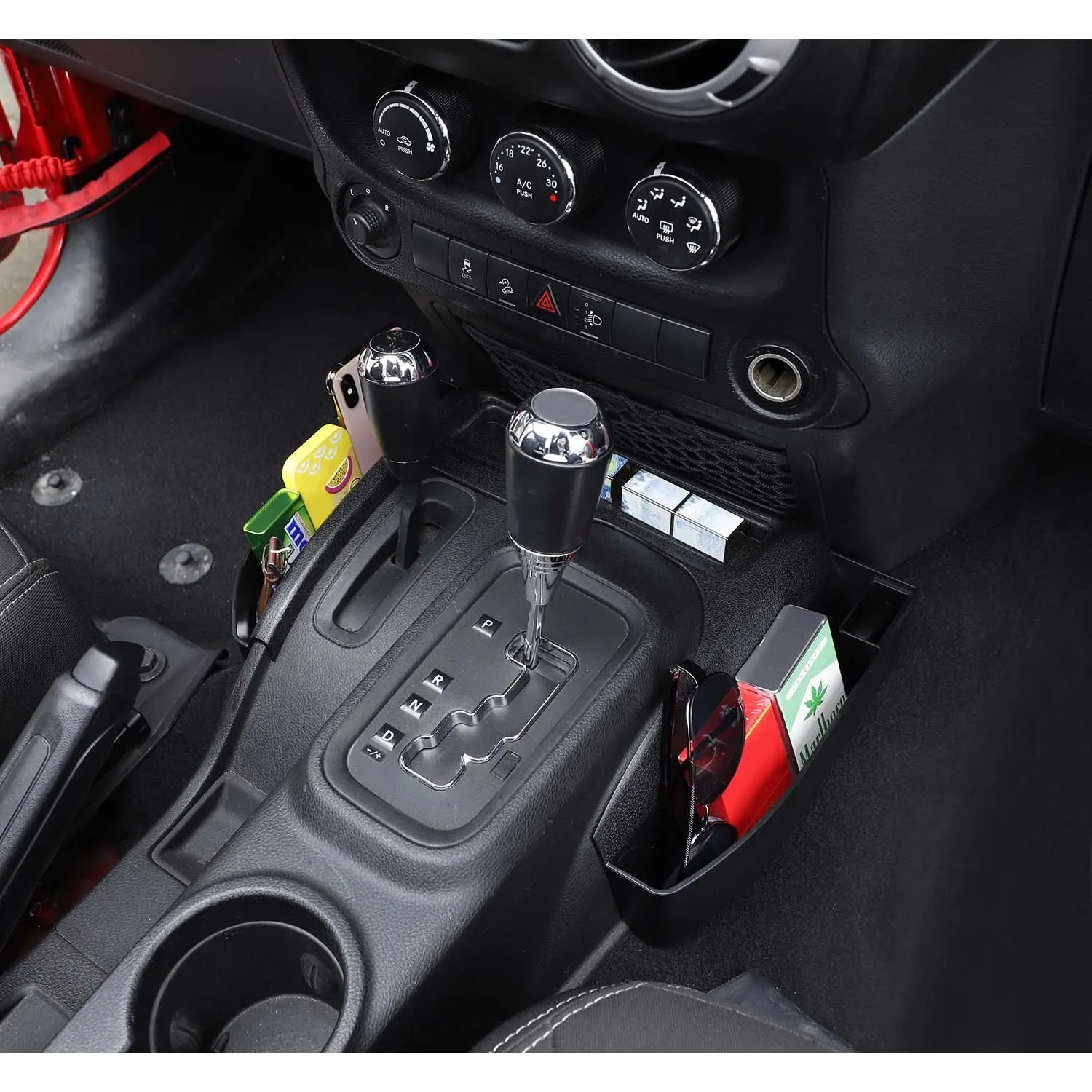 For 2011-2018 Jeep Wrangler JK JKU Gear Shift Center Console Storage Box Side Tray Organizer, Reserved USB Charger Extender Slot - Image 3