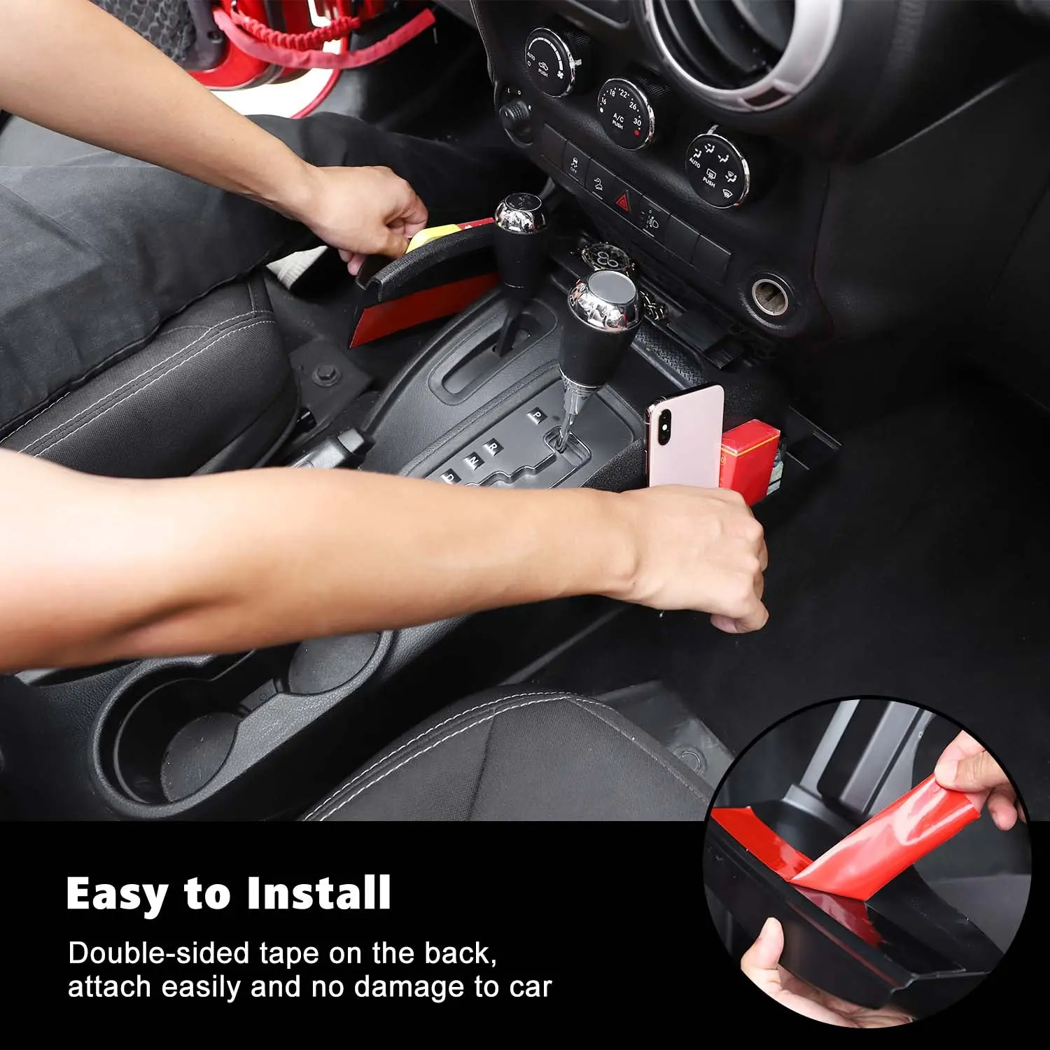 For 2011-2018 Jeep Wrangler JK JKU Gear Shift Center Console Storage Box Side Tray Organizer, Reserved USB Charger Extender Slot - Image 4