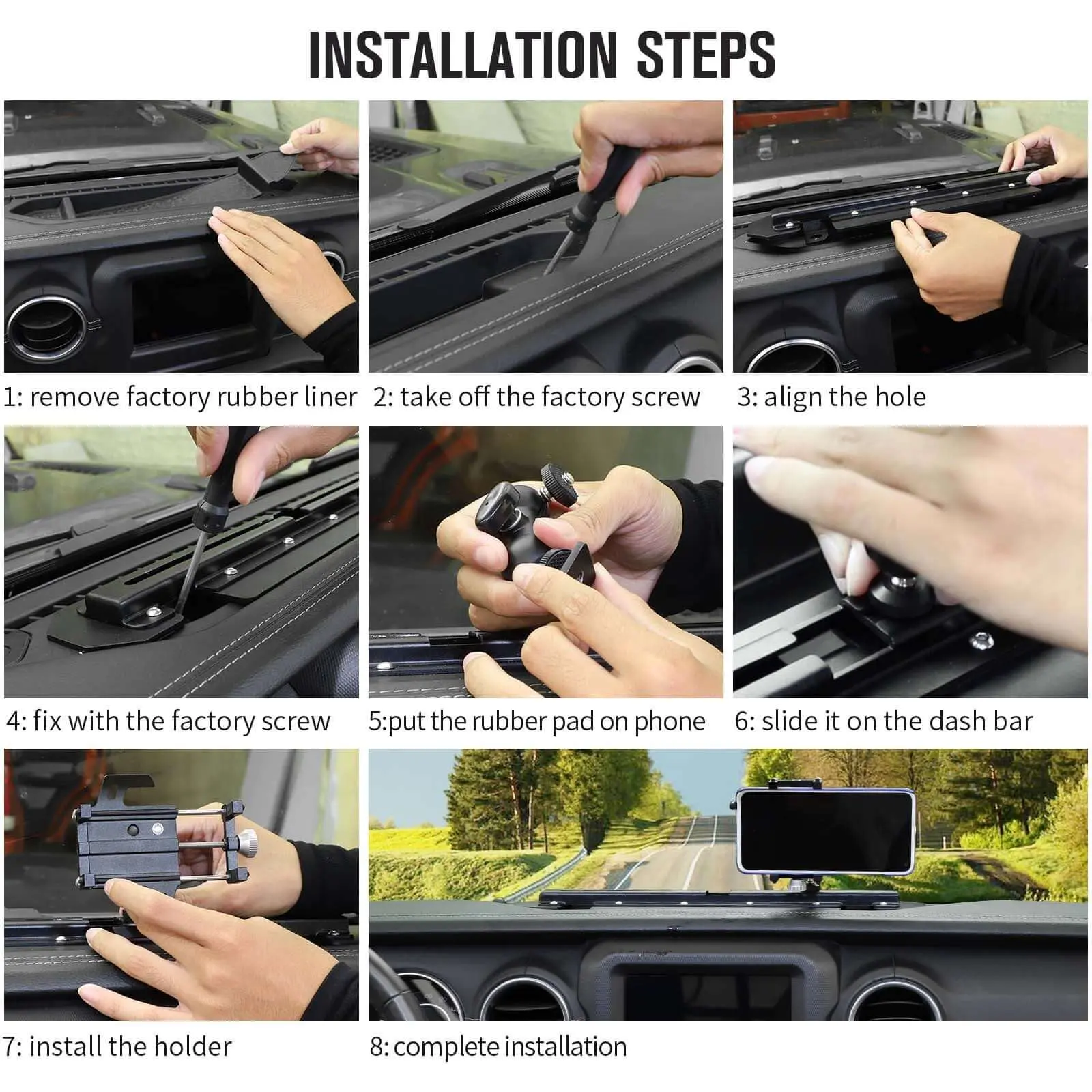 For 2018+ Jeep Wrangler JL JLU & Gladiator JT Metal Dash Phone Holder, Dashboard Phone Mount - Image 7