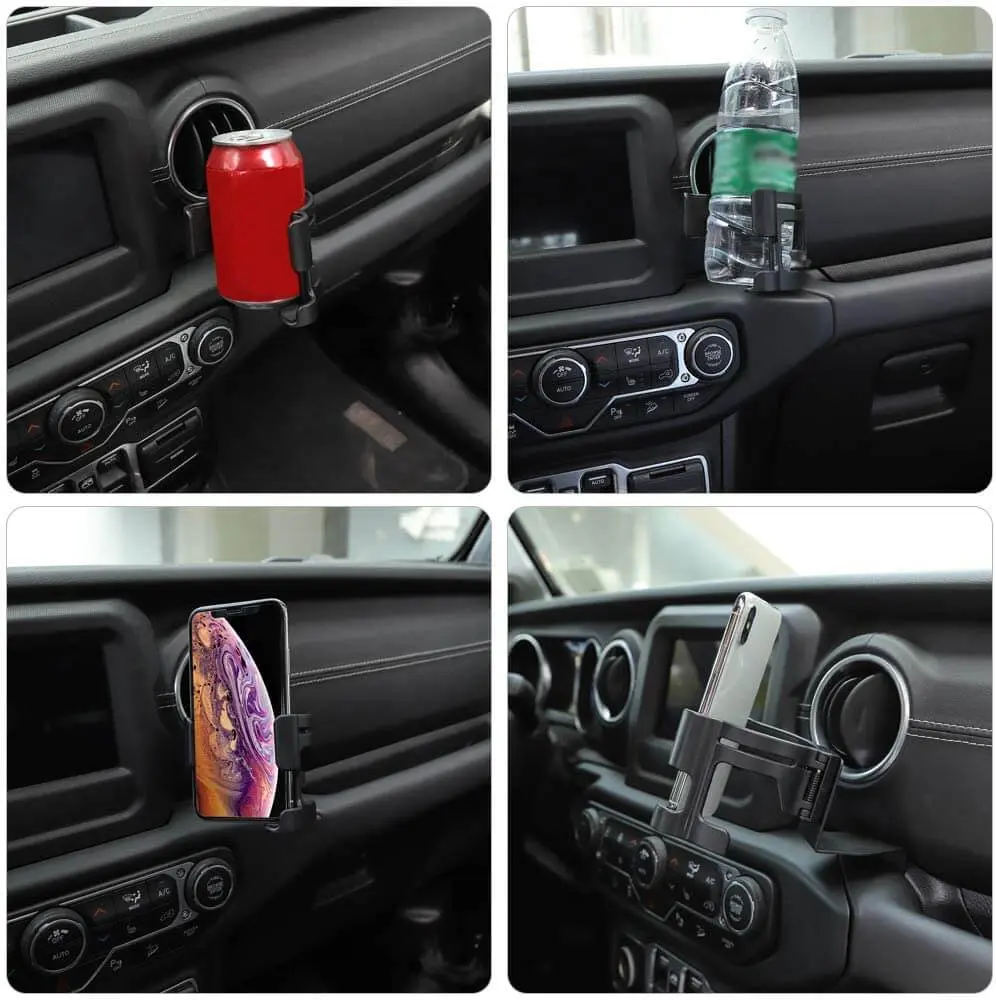 For 2018-2023 Jeep Wrangler JL Gladiator JT Multi-Function Drink Cup Phone Holder, 2 in 1 Bolt-on Stand Bracket Organizer - Image 3