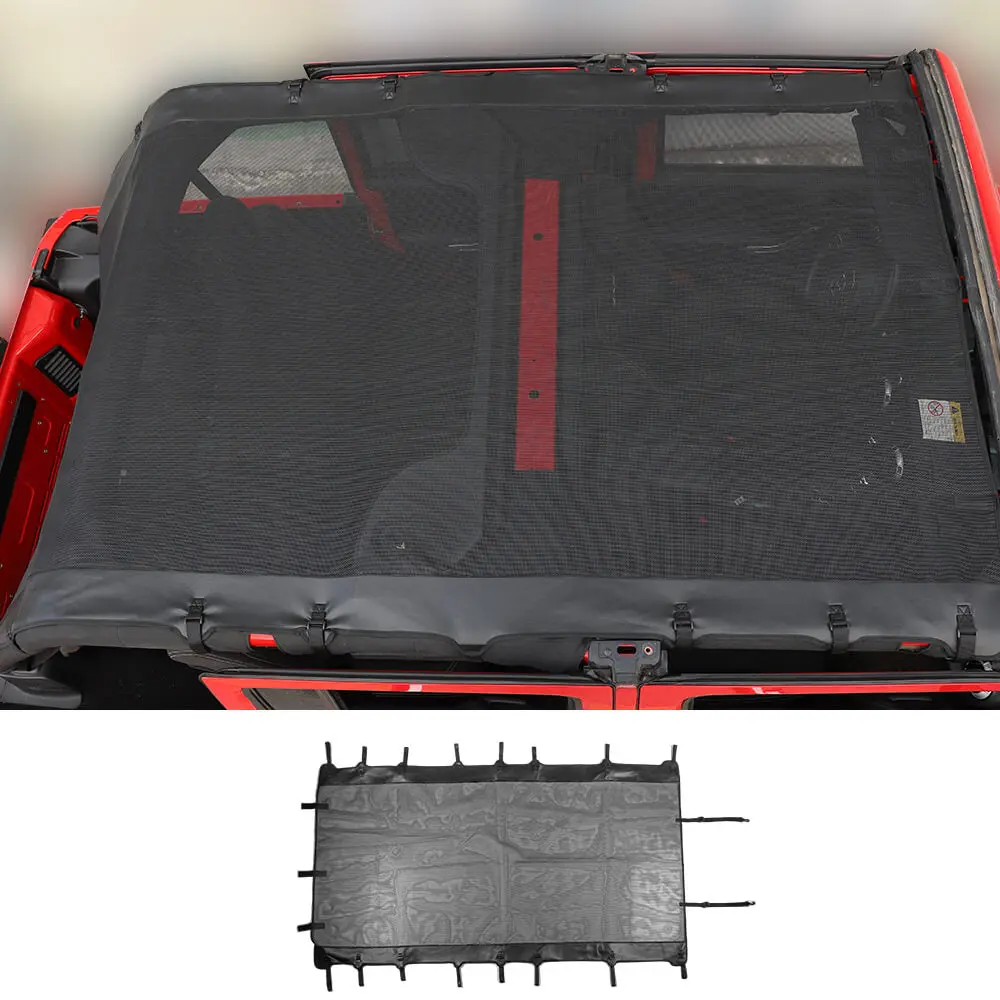 For 2007-2018 Jeep Wrangler JKU, 4 Doors Leather Soft Top Sunshade Mesh Full Length Mesh Sun Shade UV Blocker Mesh Screen Sunshade - Image 12