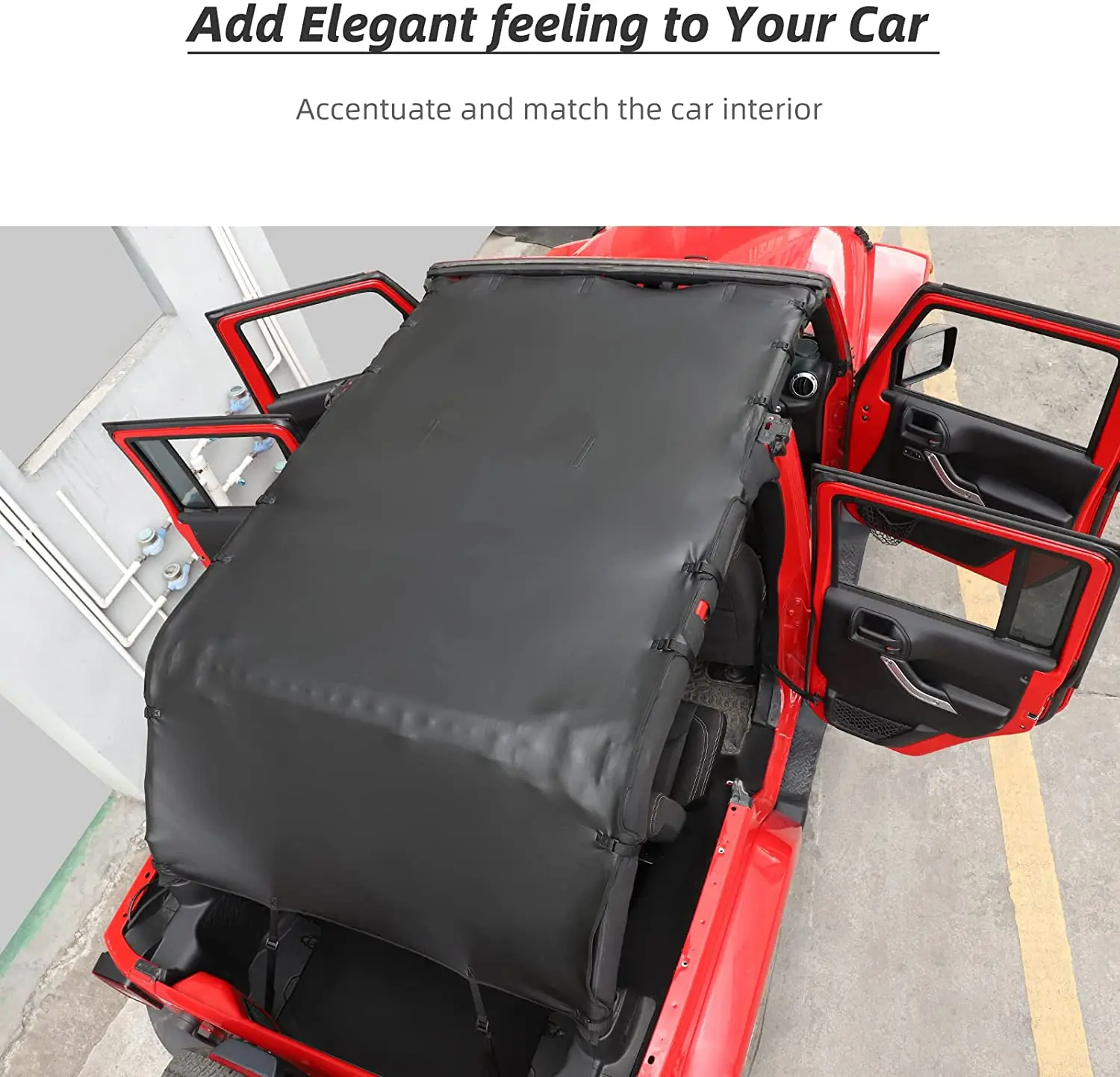 For 2007-2018 Jeep Wrangler JKU, 4 Doors Leather Soft Top Sunshade Mesh Full Length Mesh Sun Shade UV Blocker Mesh Screen Sunshade - Image 4