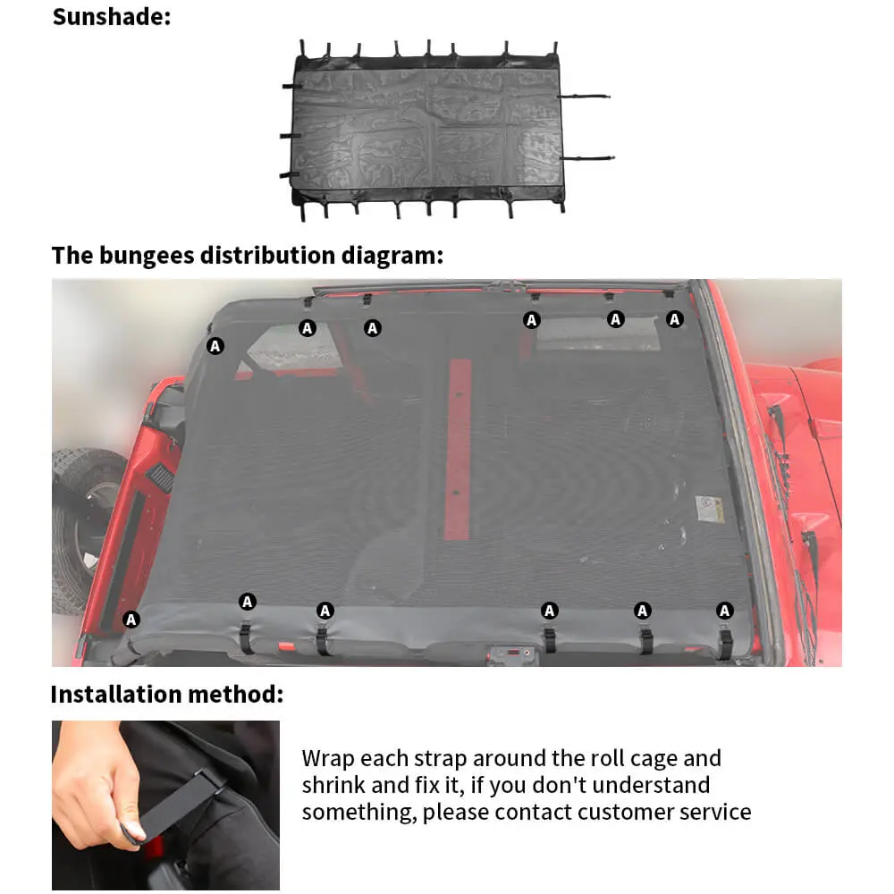 For 2007-2018 Jeep Wrangler JKU, 4 Doors Leather Soft Top Sunshade Mesh Full Length Mesh Sun Shade UV Blocker Mesh Screen Sunshade - Image 6
