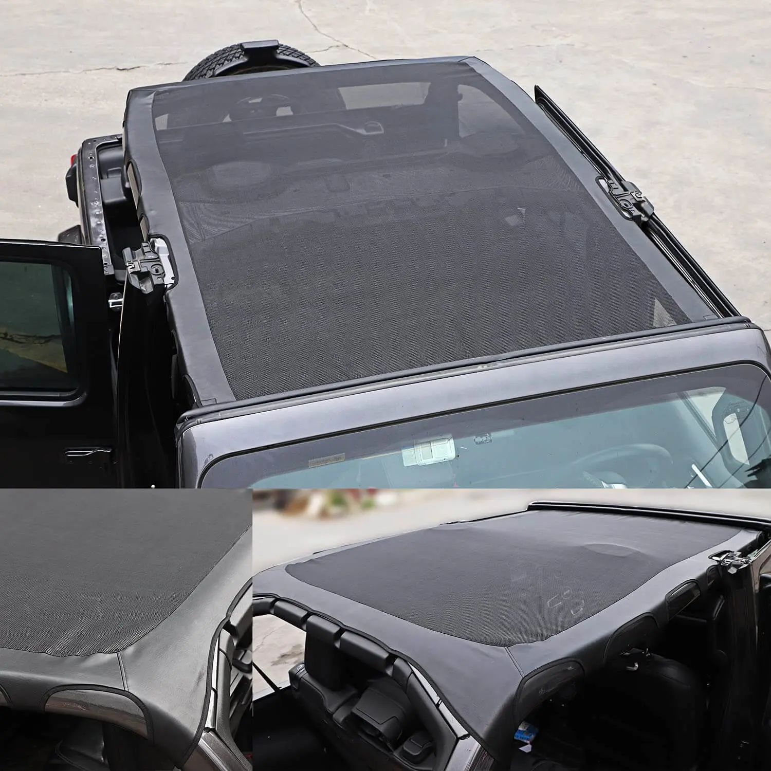 For 2018+ Jeep Wrangler JLU 4 Doors Leather Soft Top Sunshade Mesh Full Length Mesh Sun Shade UV Blocker - Image 3
