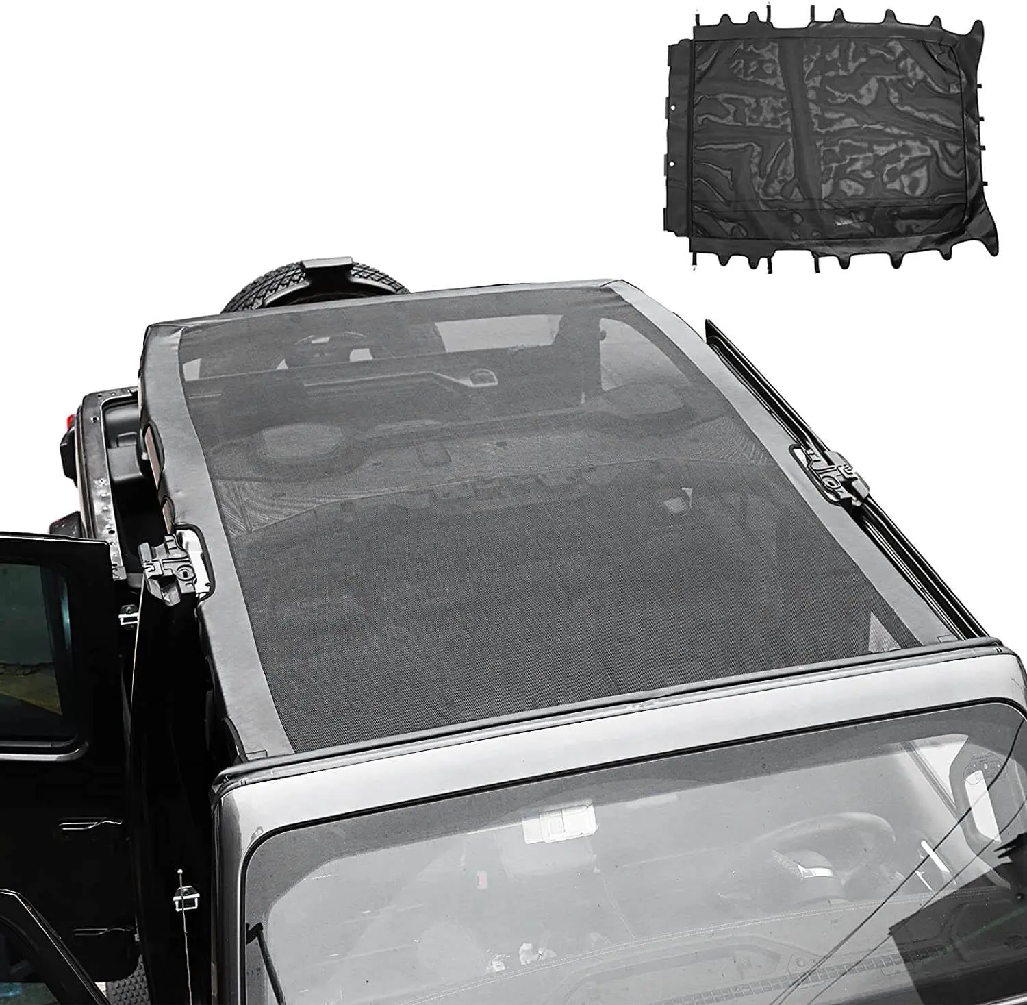 For 2018+ Jeep Wrangler JLU 4 Doors Leather Soft Top Sunshade Mesh Full Length Mesh Sun Shade UV Blocker - Image 4