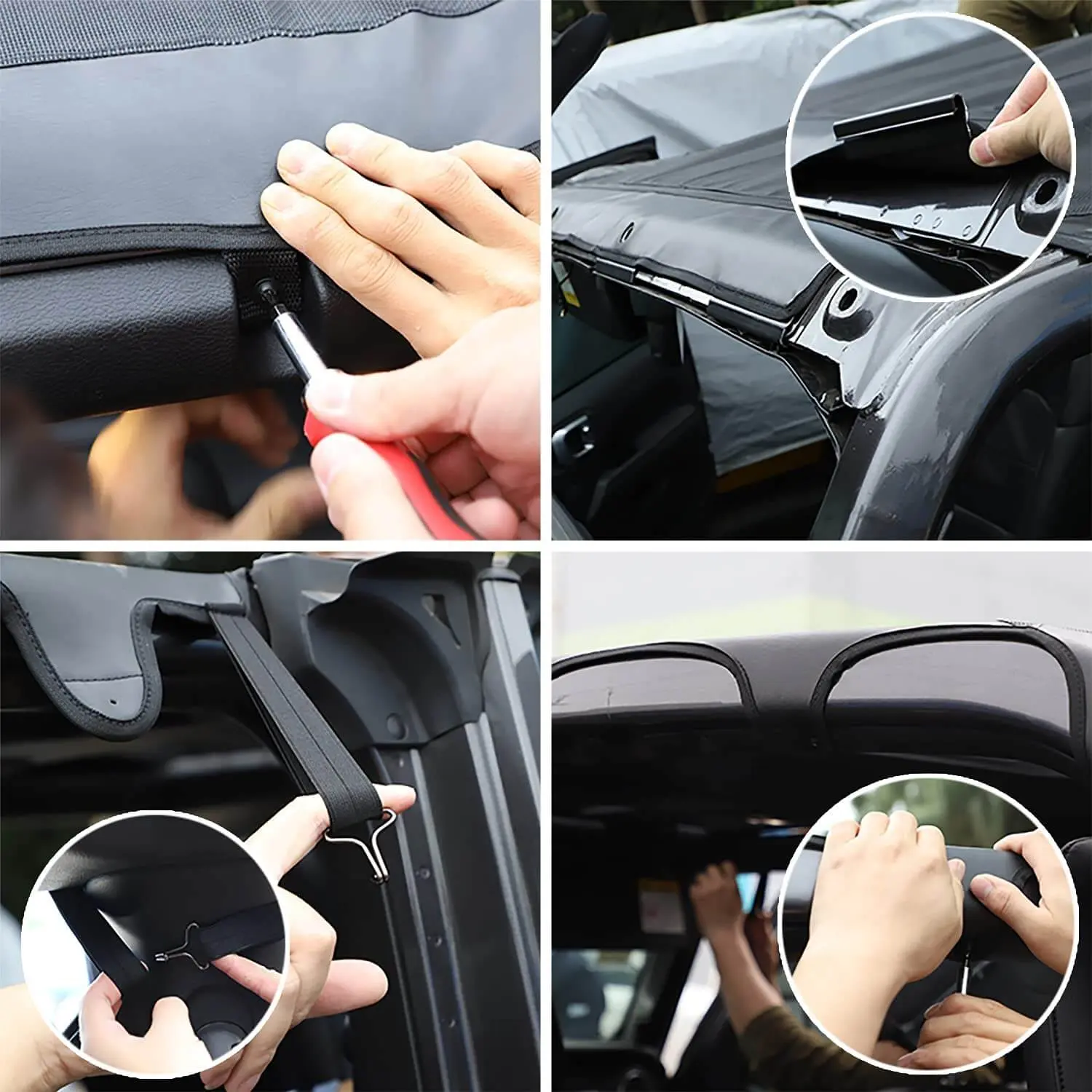 For 2018+ Jeep Wrangler JLU 4 Doors Leather Soft Top Sunshade Mesh Full Length Mesh Sun Shade UV Blocker - Image 5