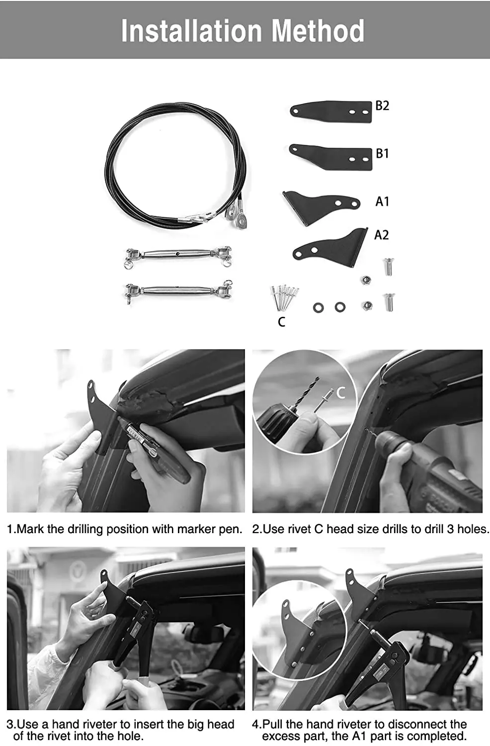 For 2007-2018 Jeep Wrangler JK JKU Hood Limb Risers Kit Sub-line Branches - Image 4