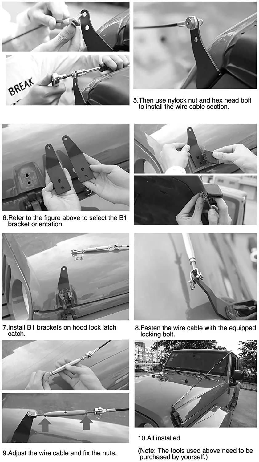 For 2007-2018 Jeep Wrangler JK JKU Hood Limb Risers Kit Sub-line Branches - Image 5