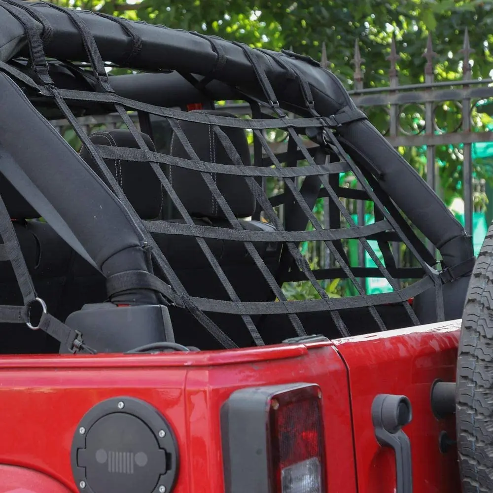 For 2007-2018 Jeep Wrangler JKU 4 Door Mesh Cargo Trunk Side Back Net Restraint Protective Roof Top Baggage Black - Image 7