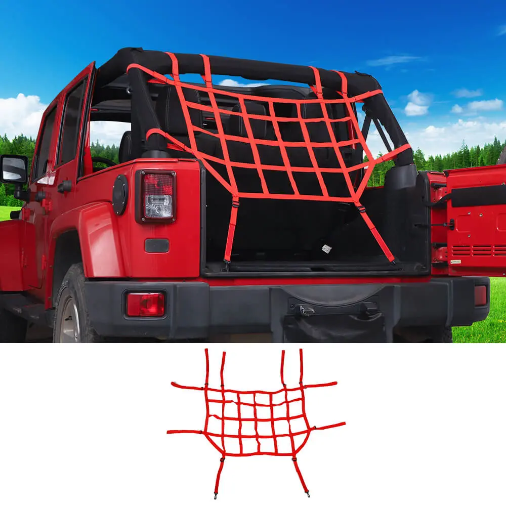 For 2007-2018 Jeep Wrangler JKU 4 Door Mesh Cargo Trunk Side Back Net Restraint Protective Roof Top Baggage Black - Image 8