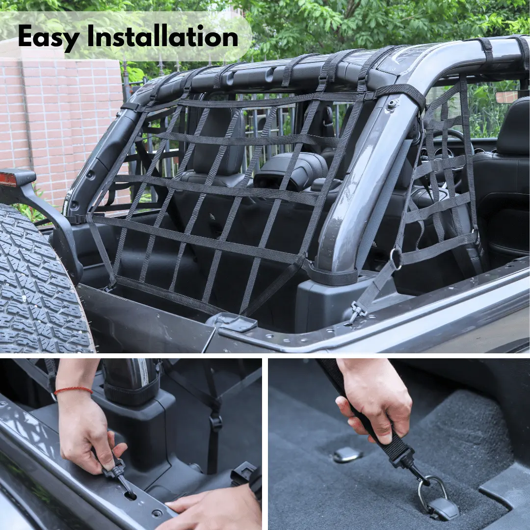 For 2018+ Jeep Wrangler JLU 4 Door Mesh Roof Top Net Restraint Protective Cargo Net Trunk Net 4 pcs - Image 4