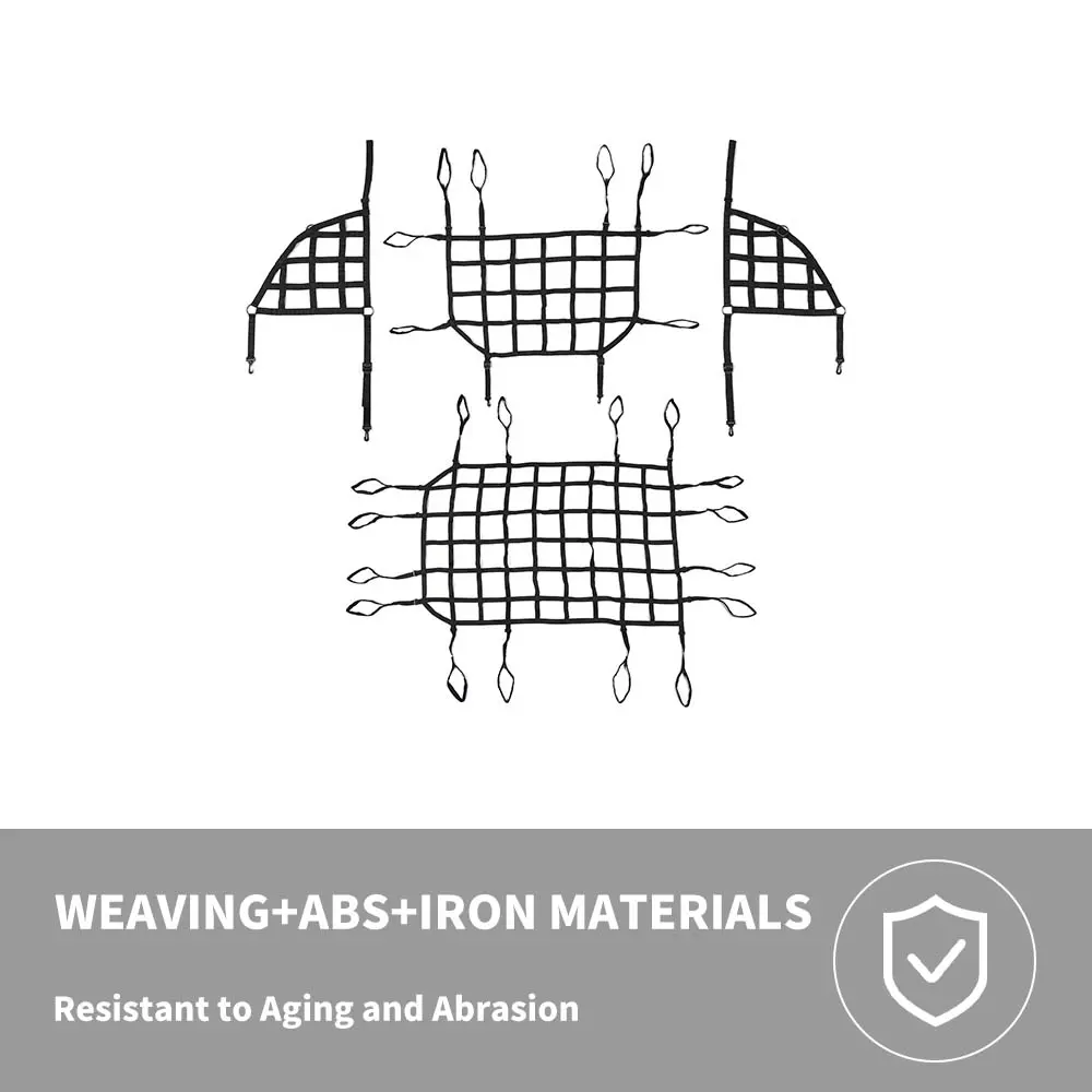 For 2018+ Jeep Wrangler JLU 4 Door Mesh Roof Top Net Restraint Protective Cargo Net Trunk Net 4 pcs - Image 6