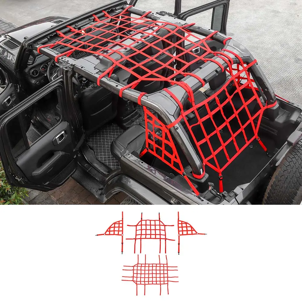 For 2018+ Jeep Wrangler JLU 4 Door Mesh Roof Top Net Restraint Protective Cargo Net Trunk Net 4 pcs - Image 8
