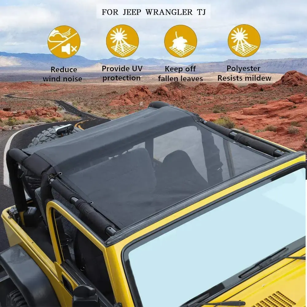 For 1997-2006 Jeep Wrangler TJ Top Front & Rear Sunshade Mesh Cover Shade Bikini UV Protection - Image 5