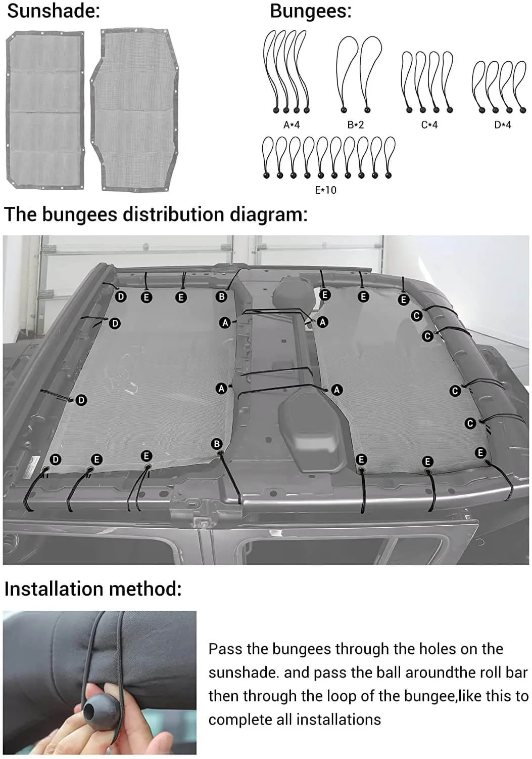 For 2018+ Jeep Wrangler JLU Unlimited 4 Door Front & Rear Mesh Bikini Top Sunshade – UV Protection Soft Roof Cover - Image 7