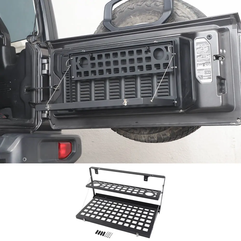 For 2018+ Jeep Wrangler JL JLU Metal Rear Door Tailgate Table Shelf Storage Rack