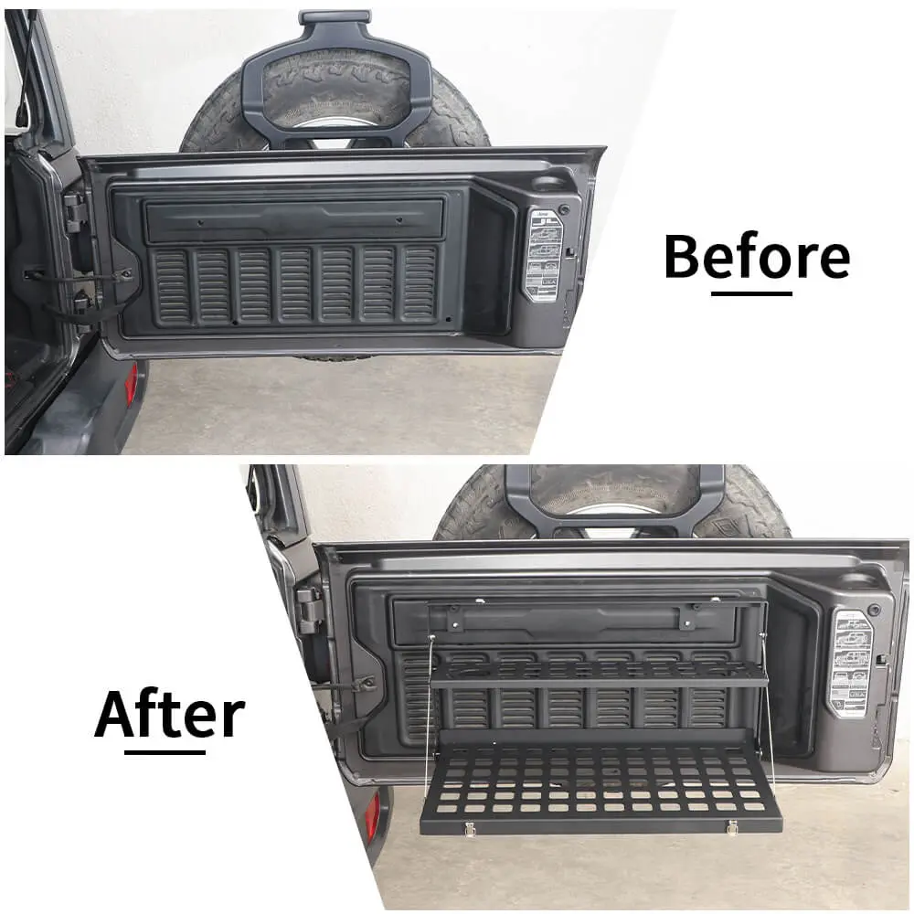 For 2018+ Jeep Wrangler JL JLU Metal Rear Door Tailgate Table Shelf Storage Rack - Image 2