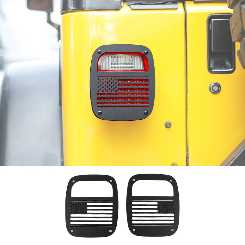 For 1996-2006 Jeep Wrangler TJ Metal Rear Taillights Guards (US Flag)