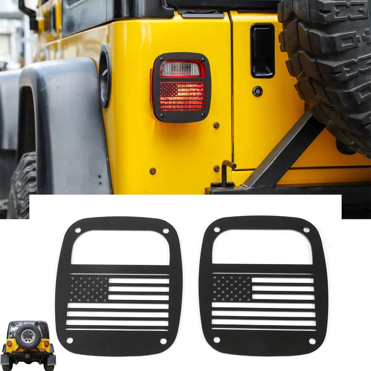 For 1996-2006 Jeep Wrangler TJ Metal Rear Taillights Guards (US Flag) - Image 2