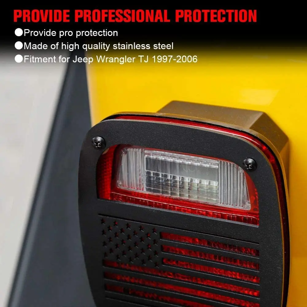 For 1996-2006 Jeep Wrangler TJ Metal Rear Taillights Guards (US Flag) - Image 4