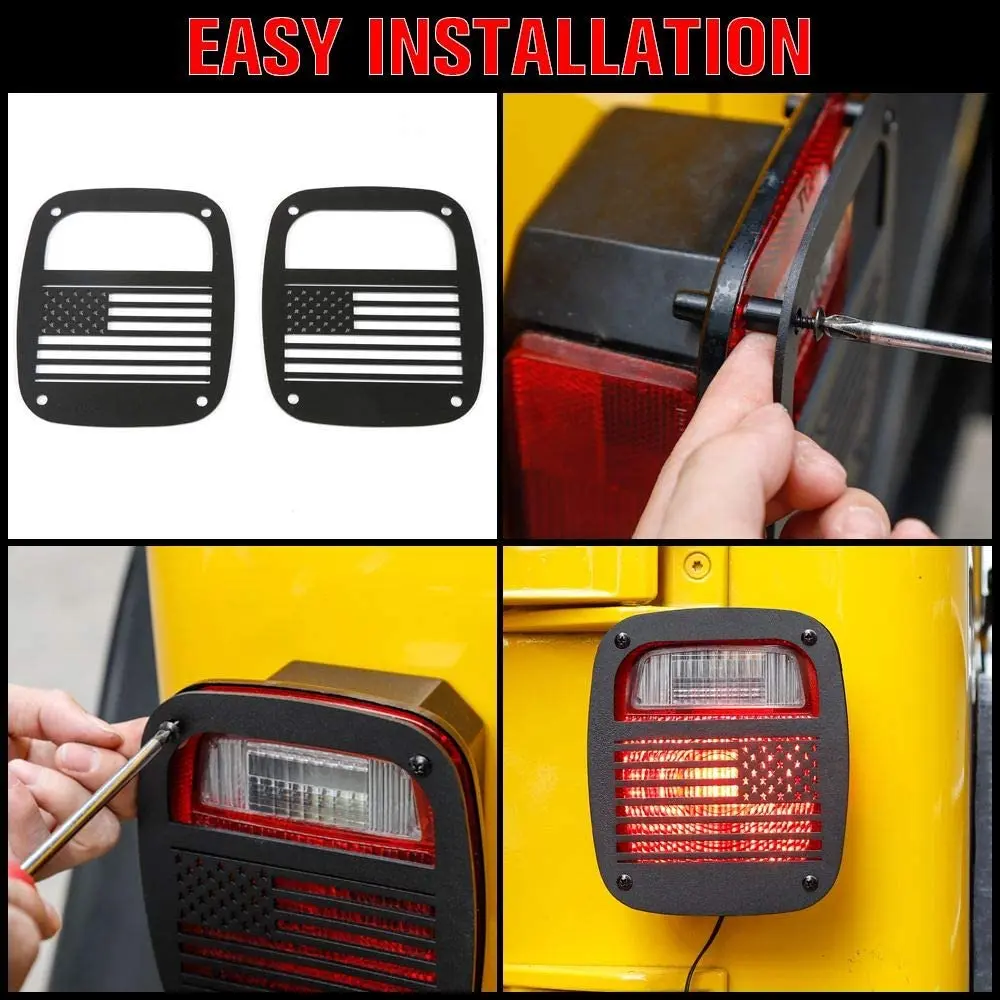 For 1996-2006 Jeep Wrangler TJ Metal Rear Taillights Guards (US Flag) - Image 6