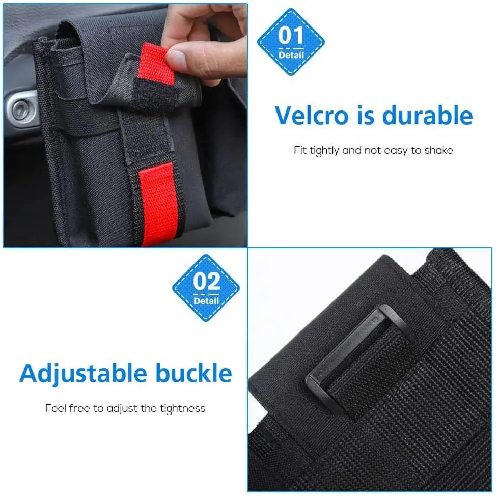 For Jeep Wrangler TJ JK JKU JL JLU Passenger Grab Handles Storage Bag Organizer, 2 in 1 Pocket Multi-Purpose Storage Bag - Image 4