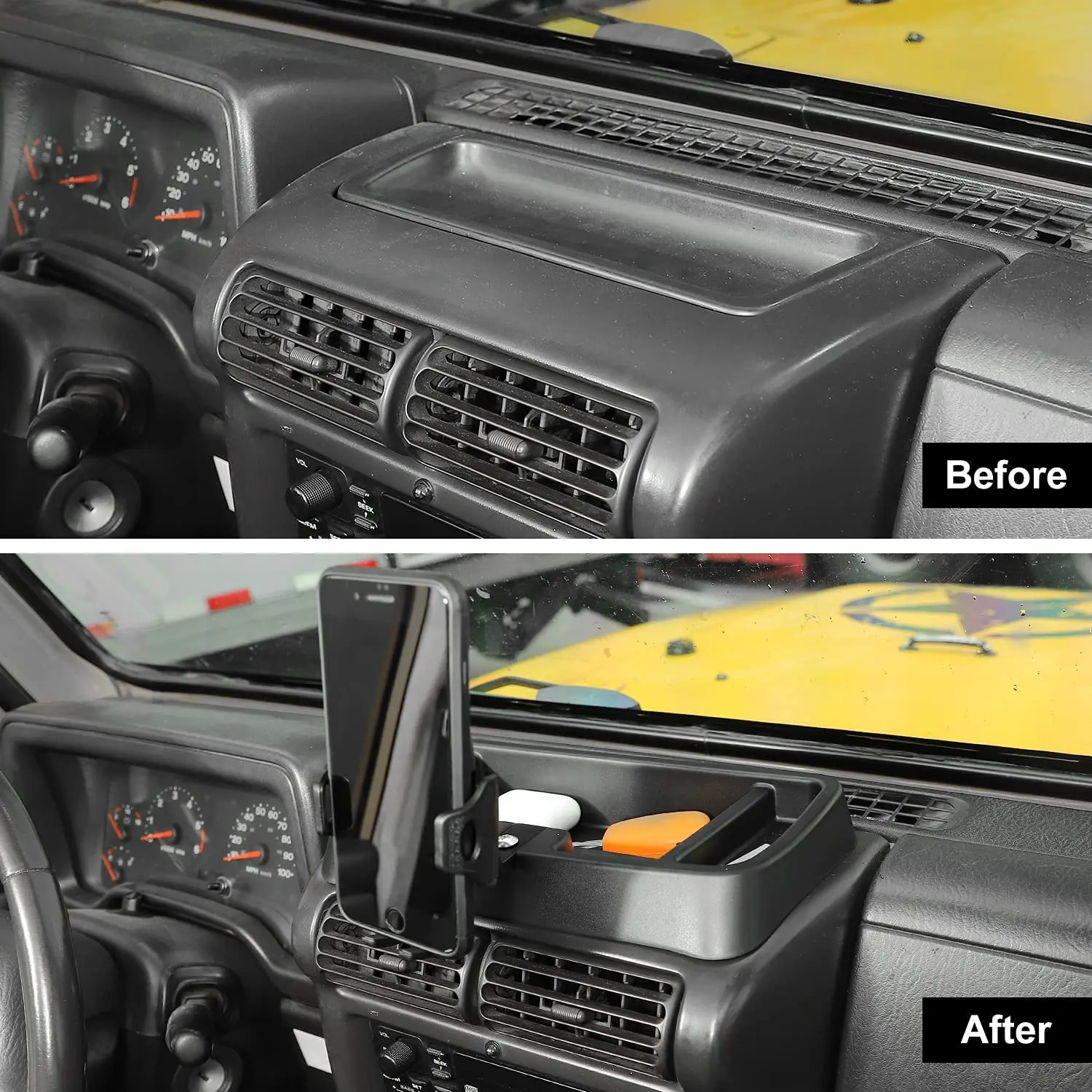 For 1997-2006 Jeep Wrangler TJ Dash Storage Tray With Phone Holder Mount - Image 6