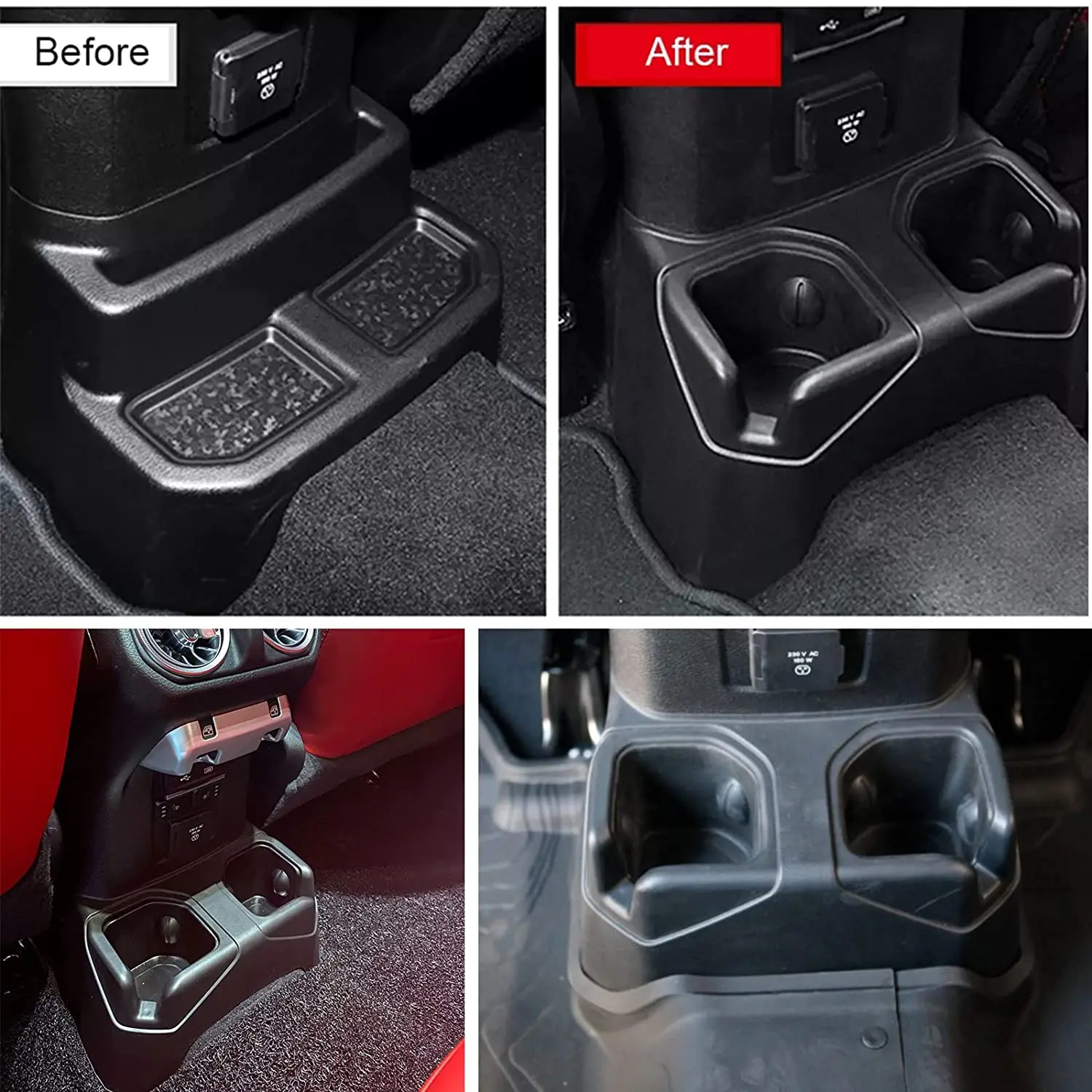 For 2018+ Jeep Wrangler JL JLU, Gladiator JT Rear Seat Cup Holder Floor Console Mounted Drink Holders Storage Box - Image 3