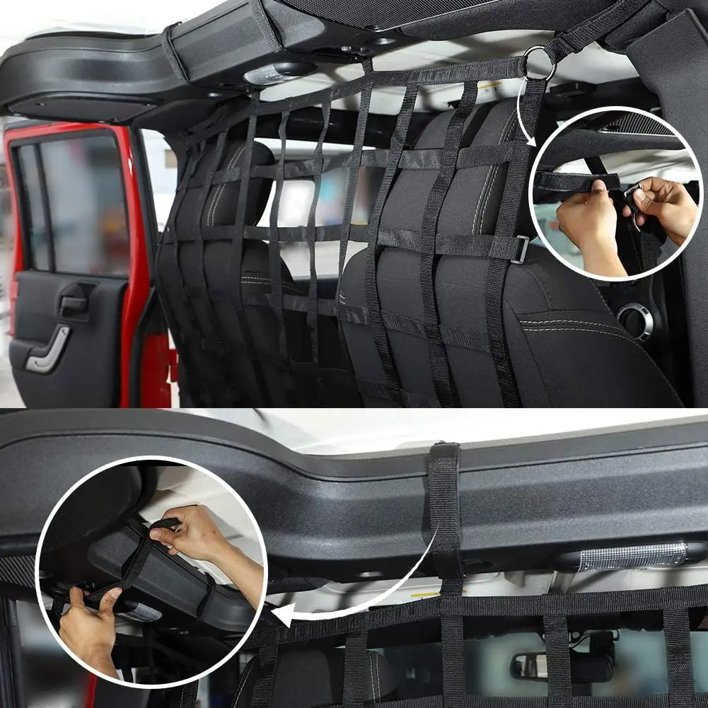 For Jeep Wrangler JK JKU JL JLU JT Rear Seat Net Mesh Cargo Net Dog Barrier - Image 3