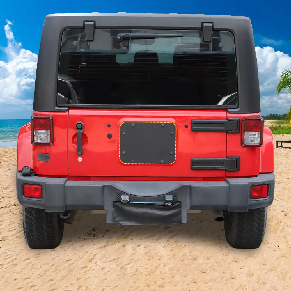 For 2007-2018 Jeep Wrangler JK Tailgate Spare Tire Carrier Delete Filler Plate Vent Cover Plate Trim & Rubber Plug - Image 4