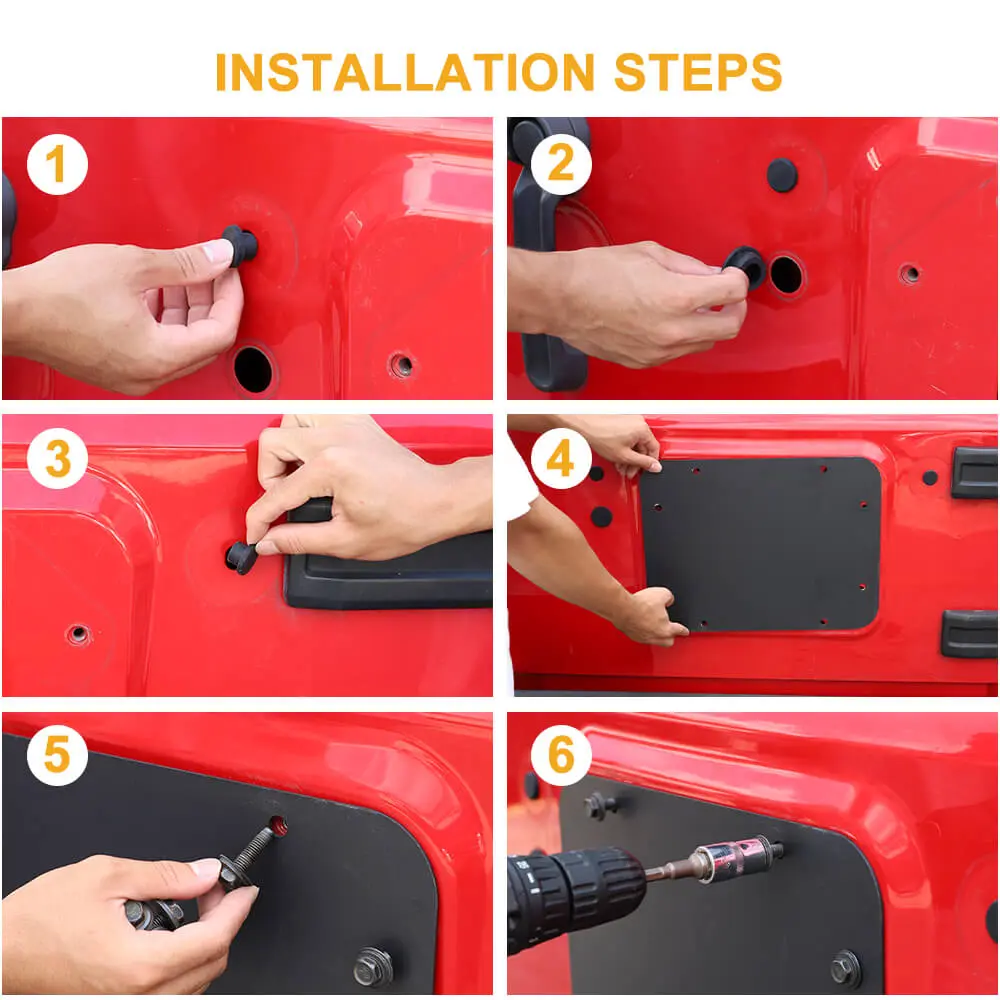 For 2007-2018 Jeep Wrangler JK Tailgate Spare Tire Carrier Delete Filler Plate Vent Cover Plate Trim & Rubber Plug - Image 5